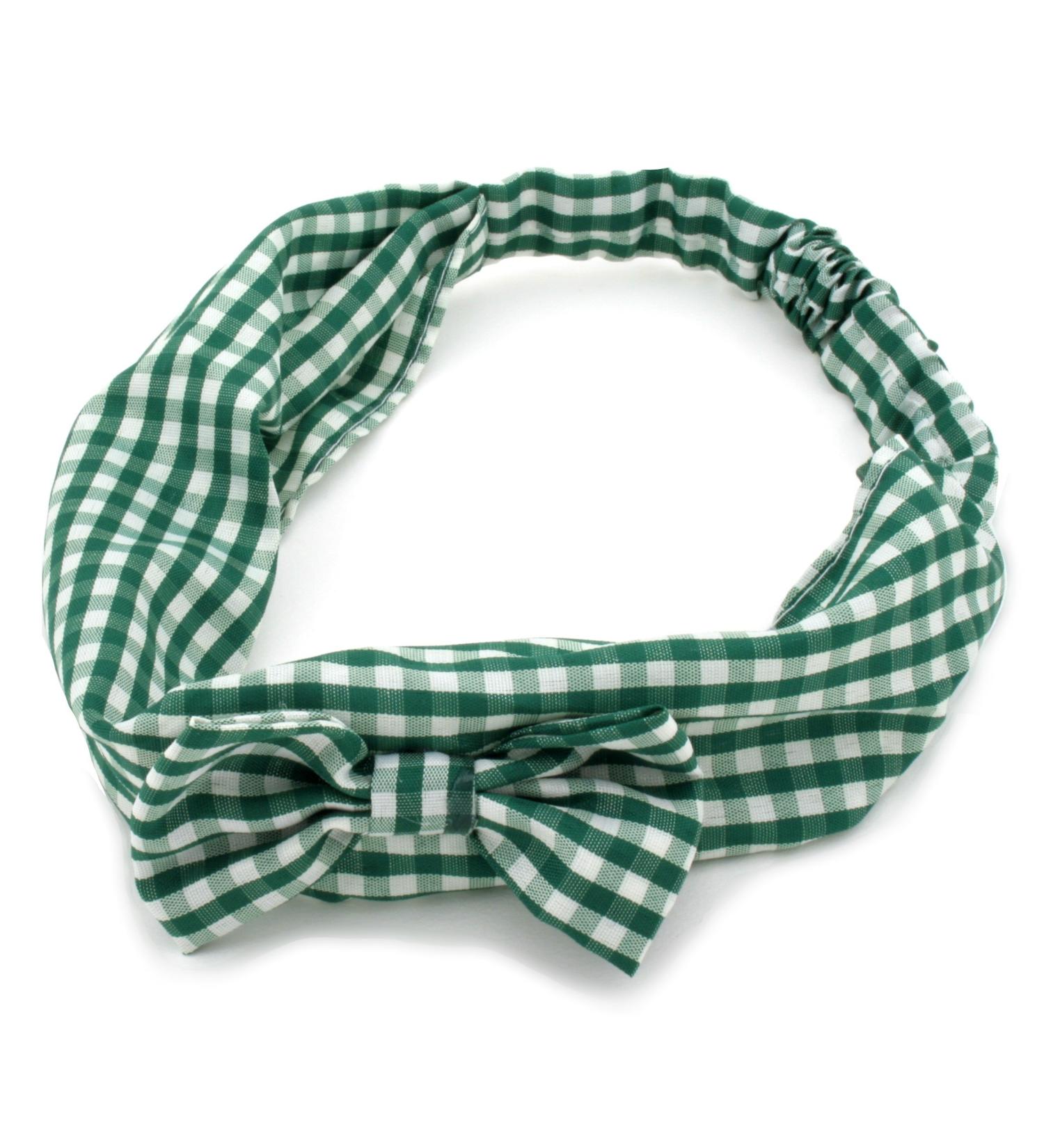 Green & White Gingham Check Headband with Bow Hair Accessories by Zest