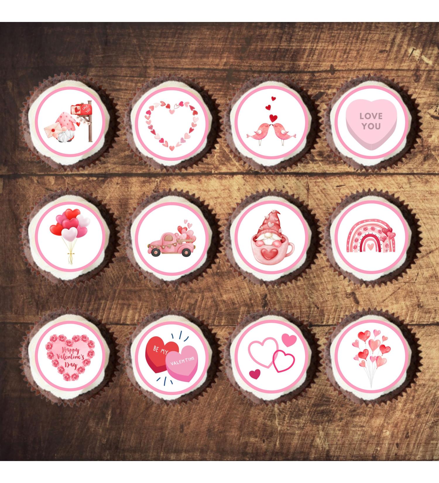 PRECUT Pink Valentines Day Mini Cupcake Toppers Love You Edible Cake Topper Edible Valentine Cake Decorations Proposal Decorations Engagement Cake Decoration Cute Anniversary Cake Toppers (48) - Buy Online on SooperMarket.com