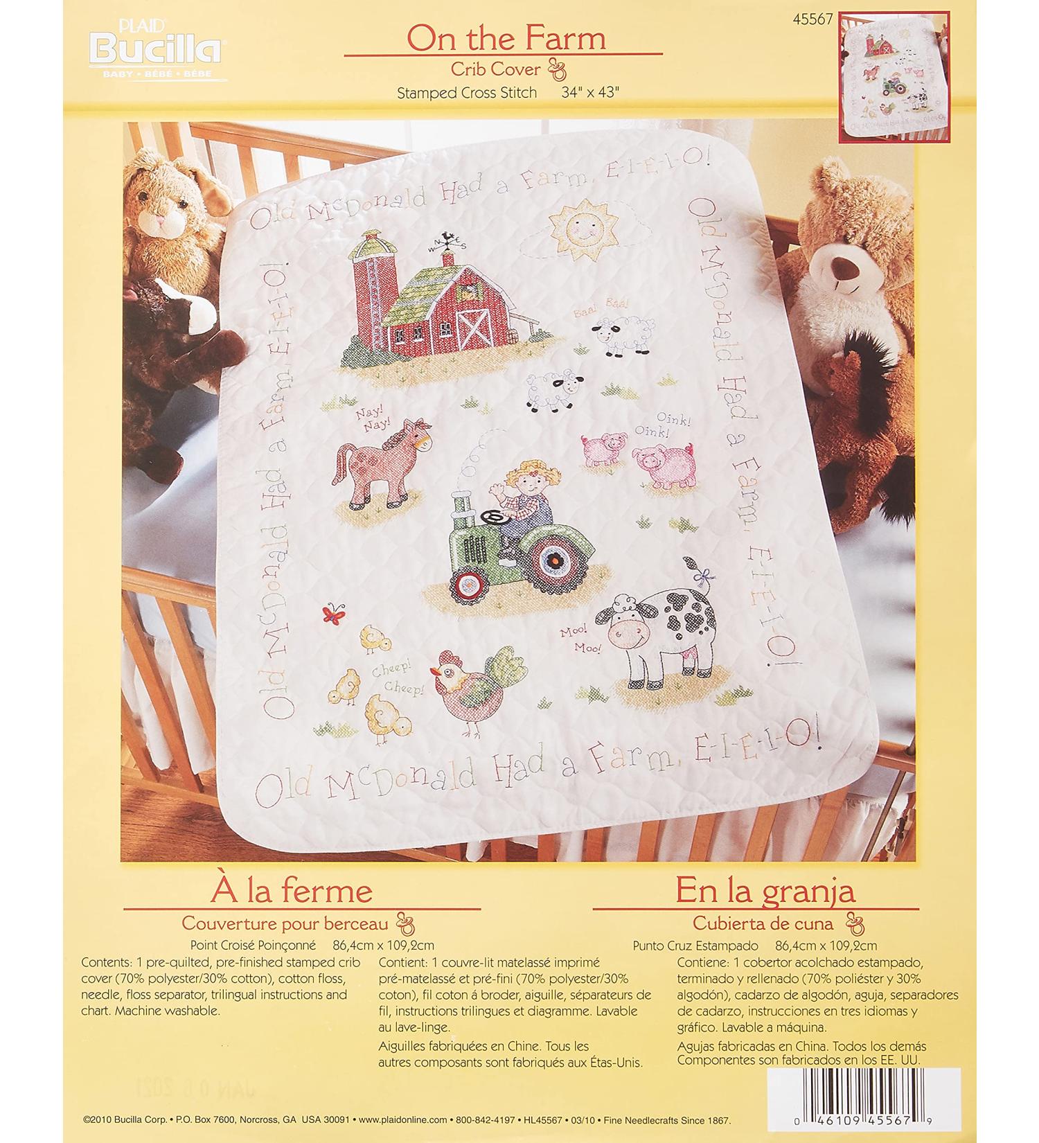 Bucilla Stamped Cross Stitch Crib Cover Kit 34x43-Inch - On The Farm | 45567 - Buy Online on SooperMarket.com