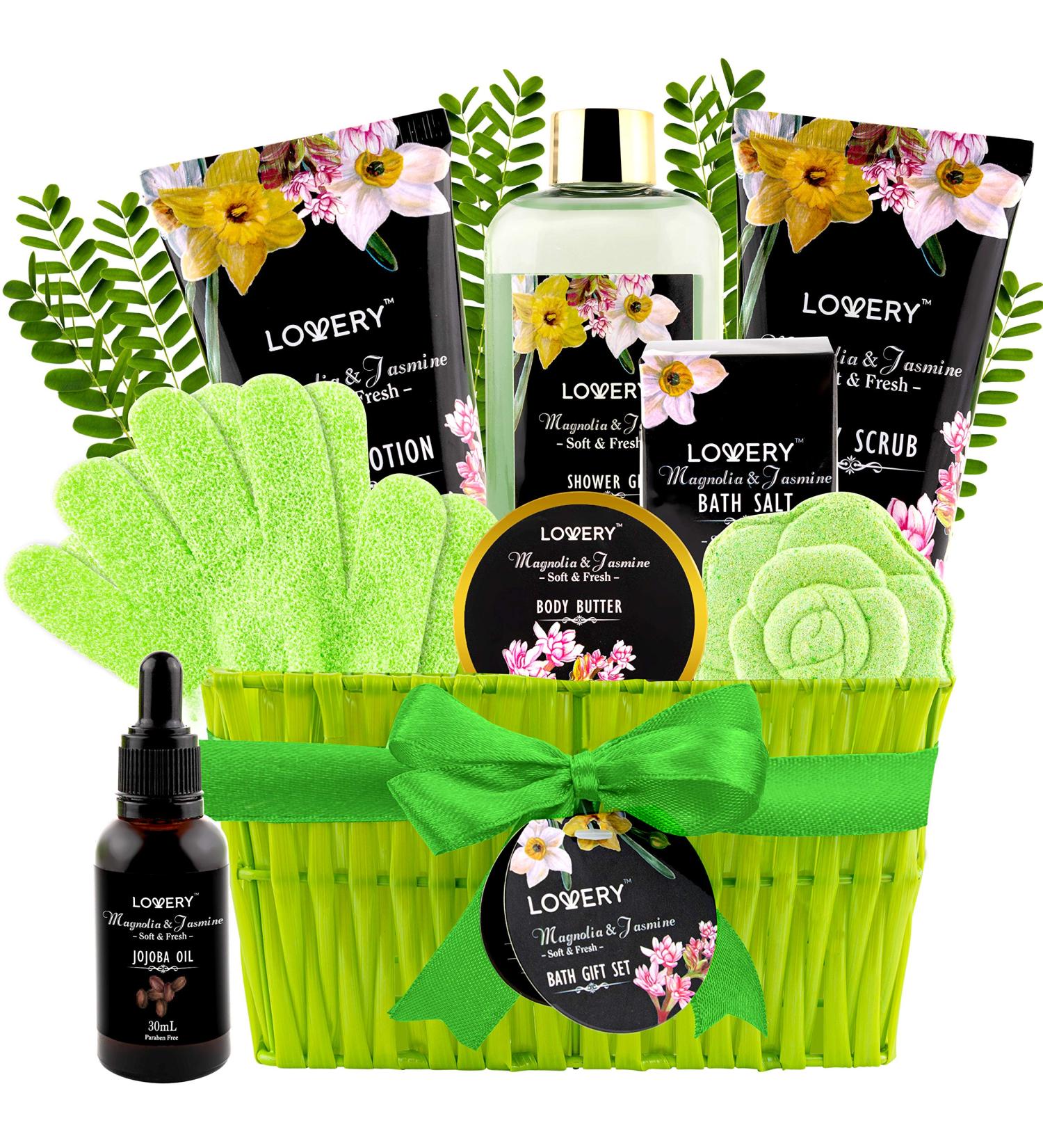 Luxury Spa Bath Gift Set for Women | Magnolia & Jasmine Basket with Jojoba Oil Shower Gel Body Butter & More | Perfect International Gift - Buy Online on SooperMarket.com