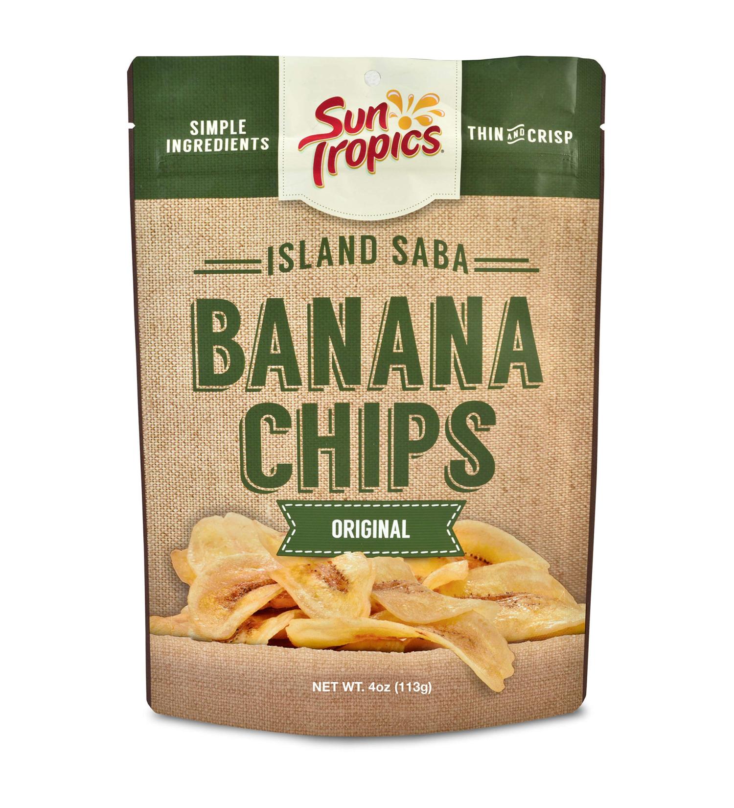 Sun Tropics Island Saba Banana Chips 4 oz (6 Pack) - Vegan, Gluten Free, Non GMO, Coconut Oil, Crispy Fruit Snacks - Buy Online on SooperMarket.com