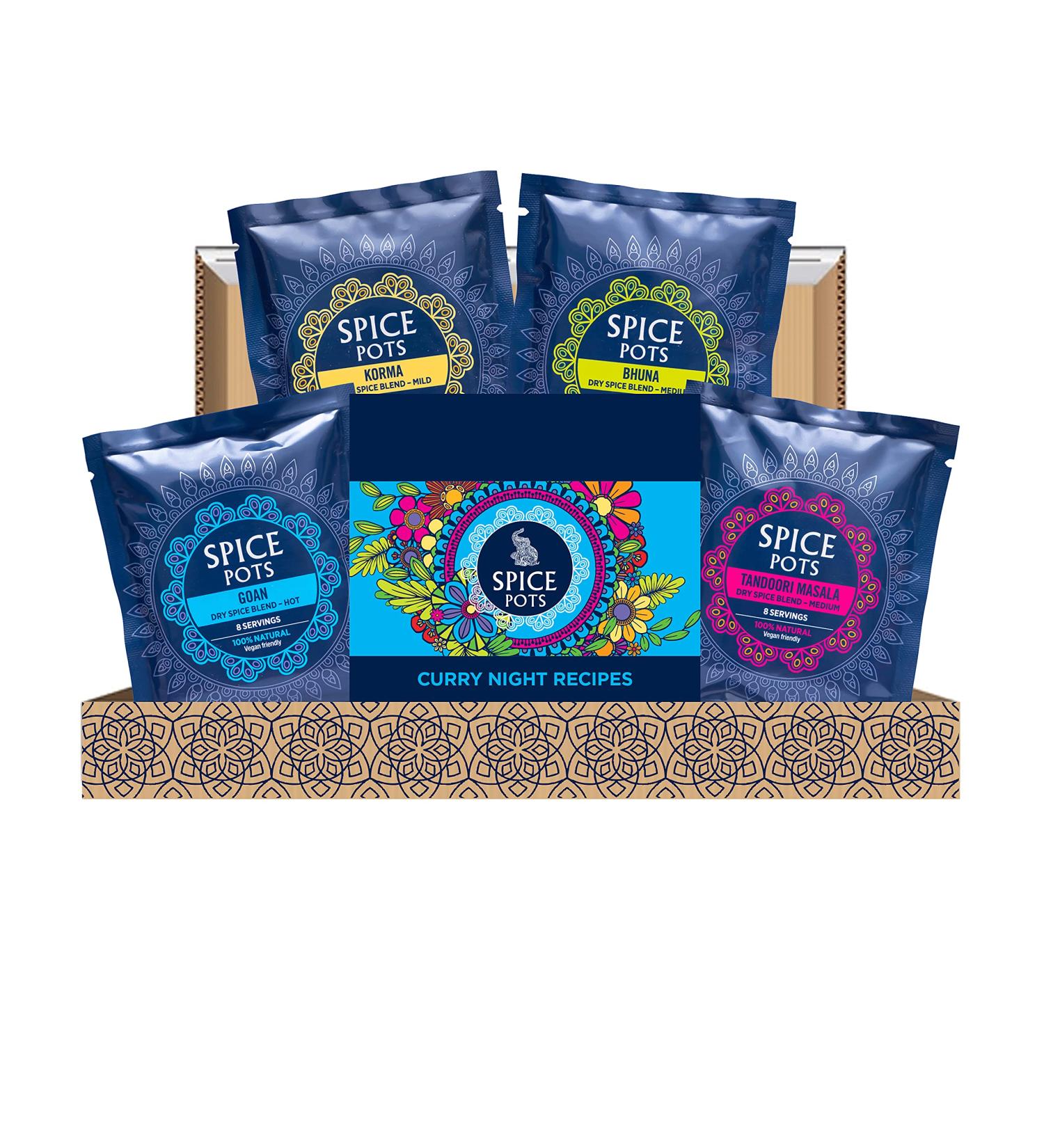 Spice Pots Curry Spice Selection - Korma, Bhuna, Goan, Tandoori Blends - Vegan & Gluten-Free - 4 x 40g Pack SPCURRY-LB - Buy Online on SooperMarket.com