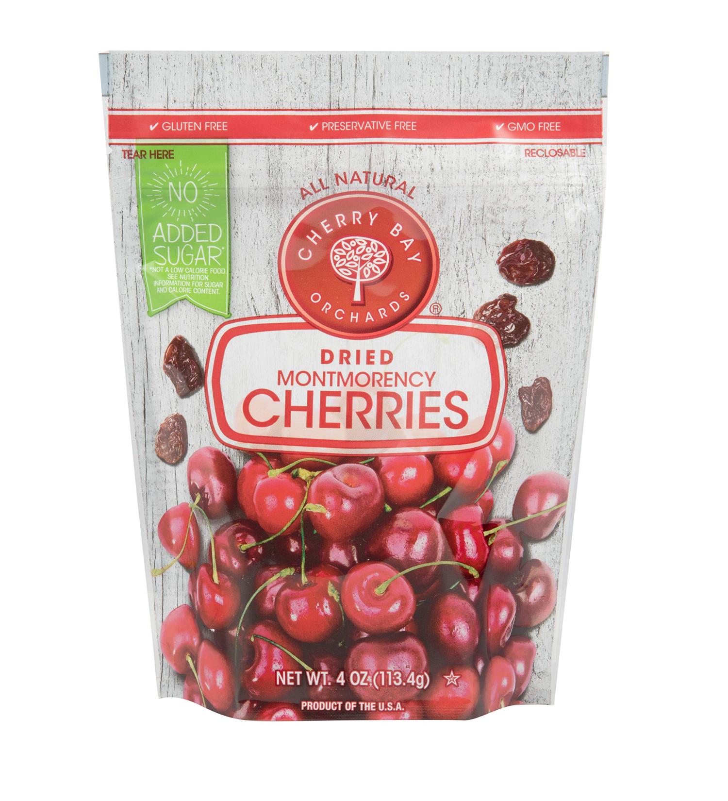 Cherry Bay Orchards Montmorency Tart Cherries - Dried & Unsweetened - 4oz Bag | 100% Domestic, Natural, Kosher, Gluten & GMO Free - Buy Online on SooperMarket.com