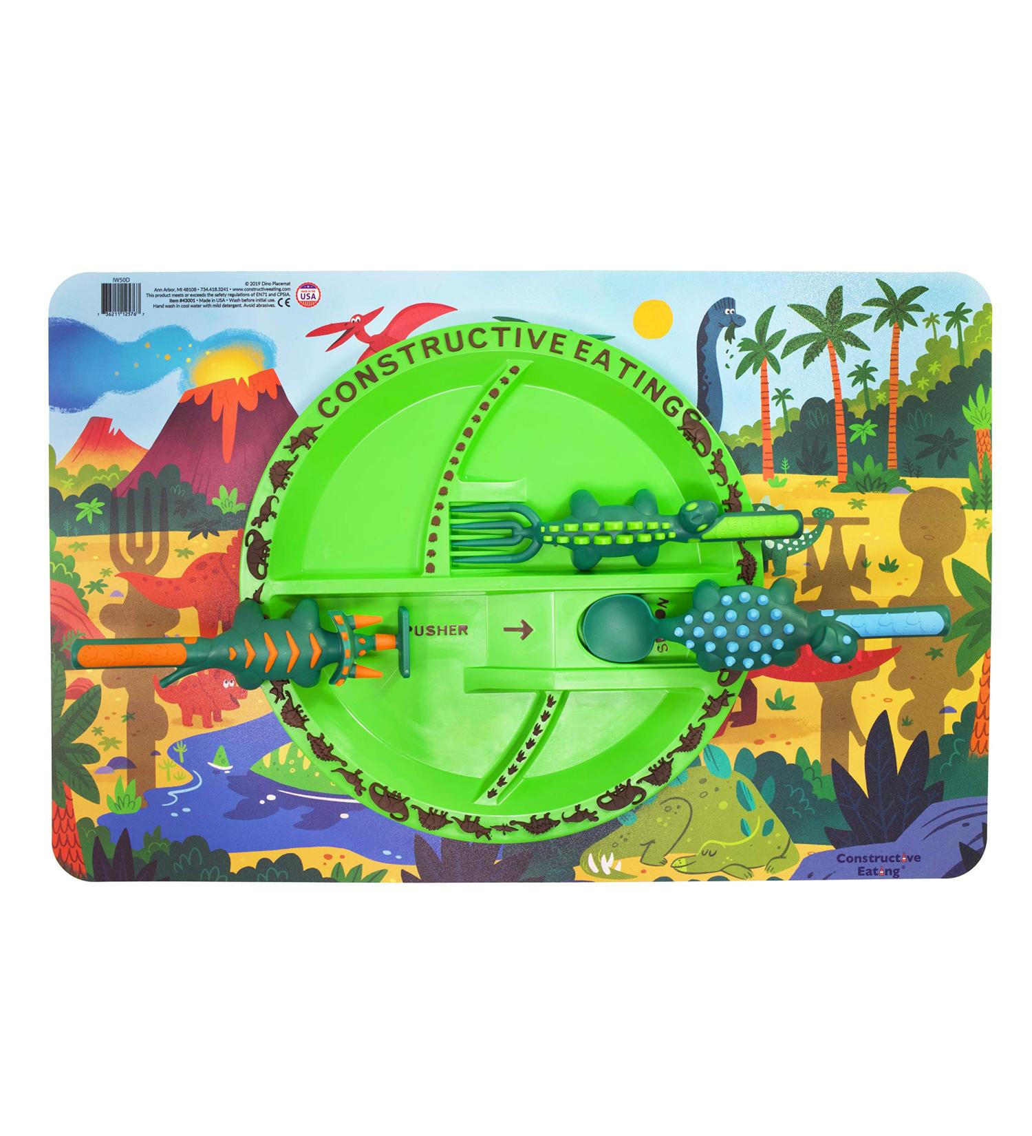 Made in USA Dinosaur Combo: Utensil Set, Plate, Placemat for Toddlers, Infants, Babies & Kids - Safety Tested Materials - Buy Online on SooperMarket.com