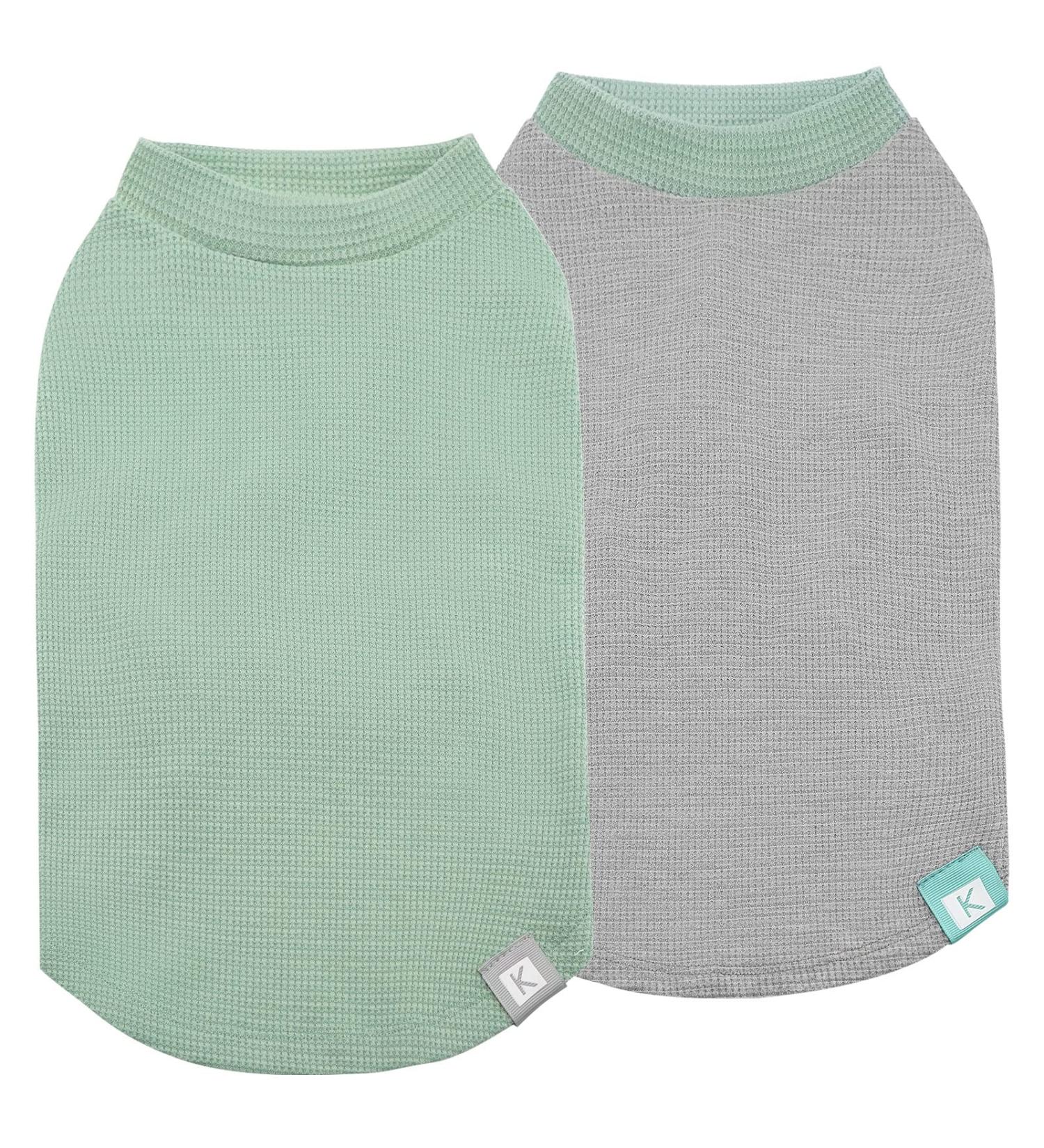 KYEESE 2Pack Small Dog Shirts | Soft Stretchy Waffle Fabric | Lightweight & Breathable Cat Shirt | Sleeveless Dog Vest | Green+Grey | S-Chest(14) - 2Pack - Buy Online on SooperMarket.com
