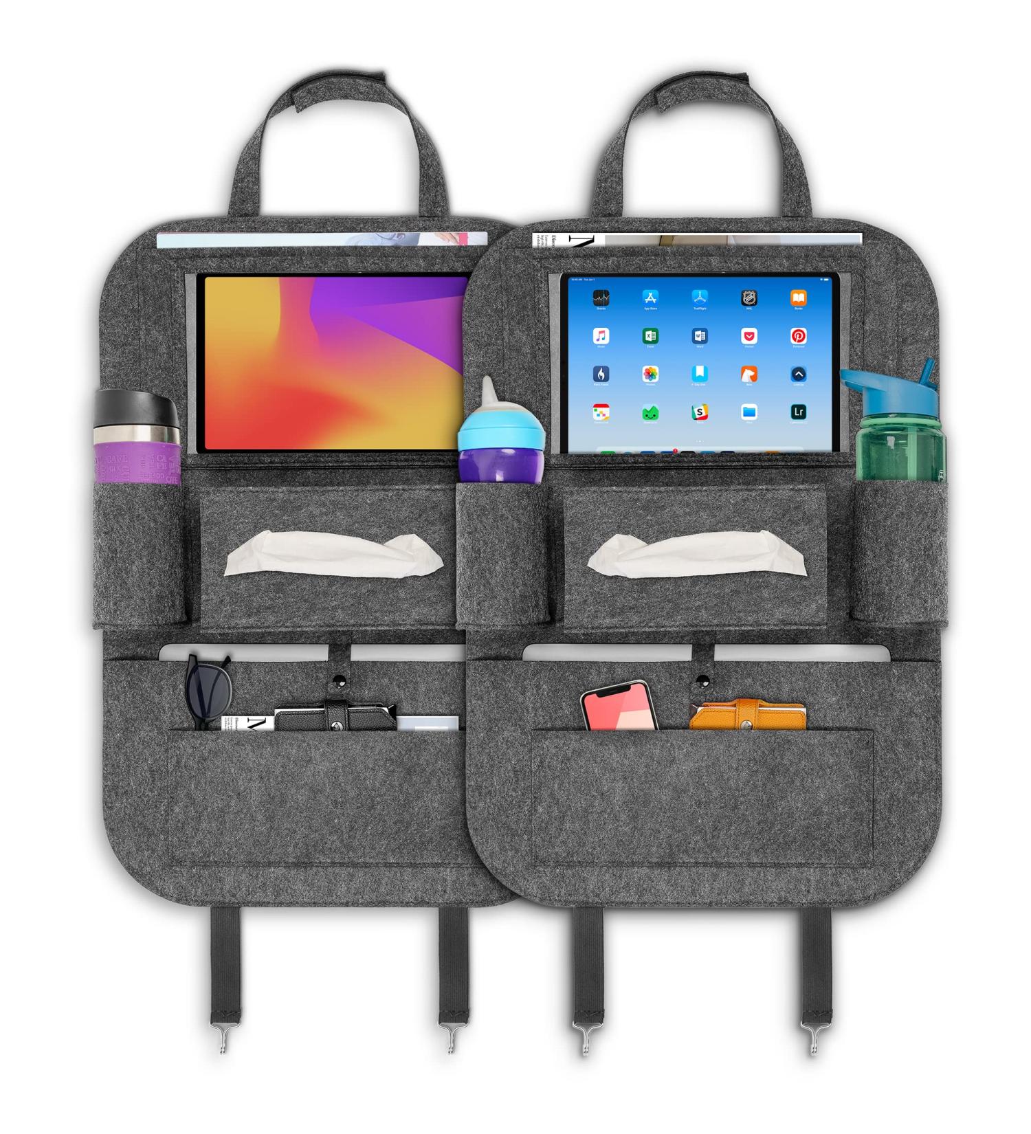 ECENCE 2x Car Seat Organizer | Felt Material | Back Seat Storage for Kids | 60cm/23.6in | Tablet Holder | Model 2.0 - Buy Online on SooperMarket.com