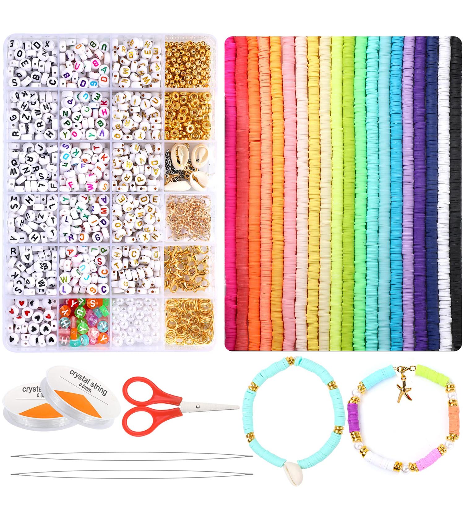 JULBEAR 8835 Pcs Heishi Clay Beads Bracelet Making Kit with Alphabet Letters, Flat Beads, Jump Rings, Charms, Gold Pacer, Lobster Clasp, Earring Hooks, White Pearls - Girls Jewelry - Buy Online on SooperMarket.com