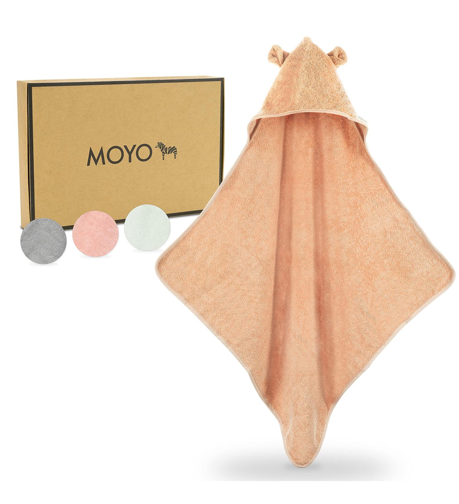 Moyo Hooded Towel with Ears - Powder | 75x75cm Toddler & Baby Bathing Poncho | 100% Frote Cotton Hooded Baby Towel | Washable Infant Bath Towel - Buy Online on SooperMarket.com