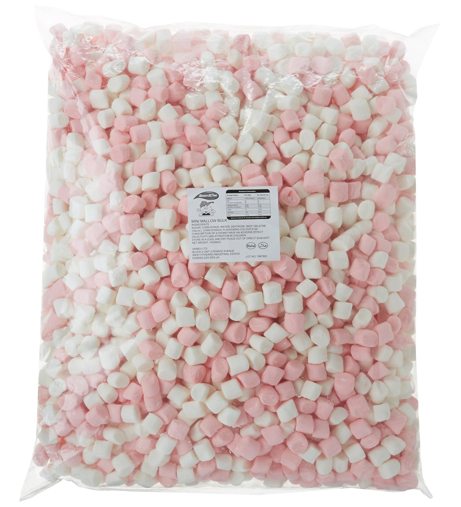 Sweetzone Mini Mallows Pink and White Halal Sweets Bag 1kg Mini Marshmallows Bulk Sweets Sweets Bulk Retro Sweets Bulk Sweets Candy for Sweet Bags Mini Marshmallows for Hot Chocolate - Buy Online on SooperMarket.com