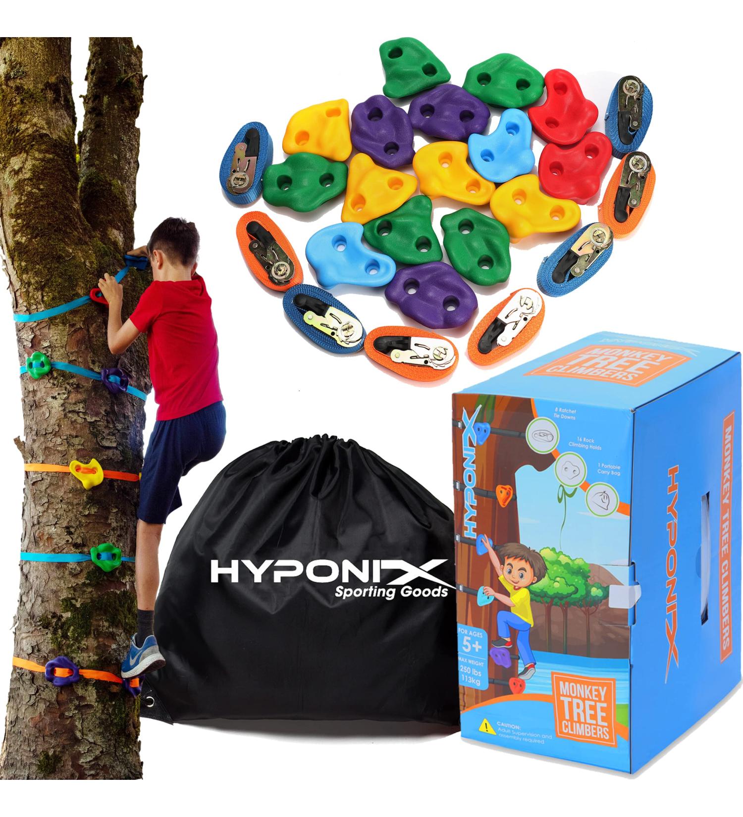 Hyponix Ninja Tree Climbing Kit - 16 Rock Climbing Holds & 8 Ratchets - Reinforced, Easy Setup - Ideal Outdoor Toys for Kids 5-12 - Monkey Tree Climbers 2.0 - Buy Online on SooperMarket.com