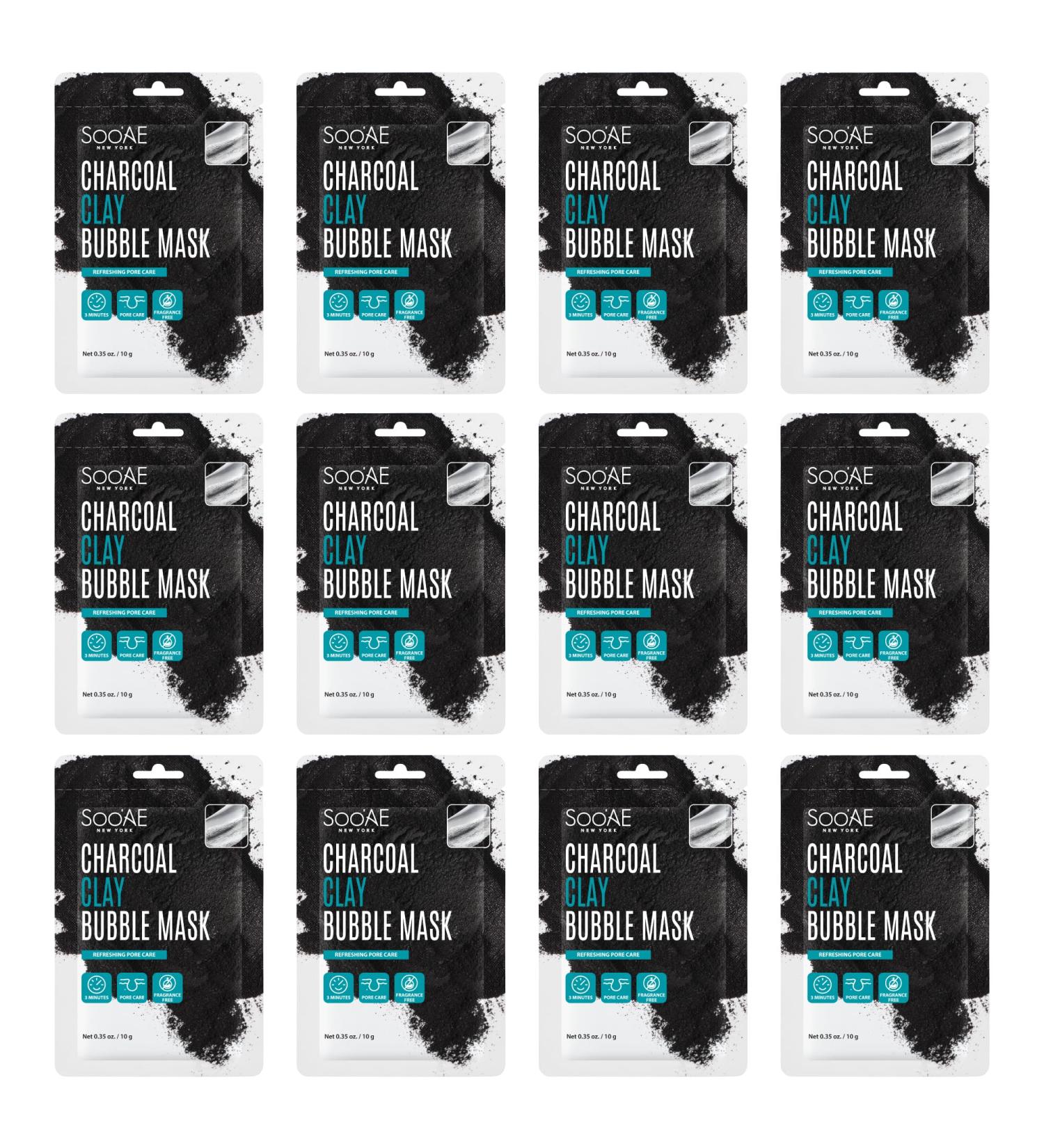 SOOAE Charcoal Clay Bubble Mask - 12 Pack | Carbonated Blackhead Care & Oily Skin Detox | Kaolin Bentonite & Activated Charcoal | Korean Skincare Solution - Buy Online on SooperMarket.com