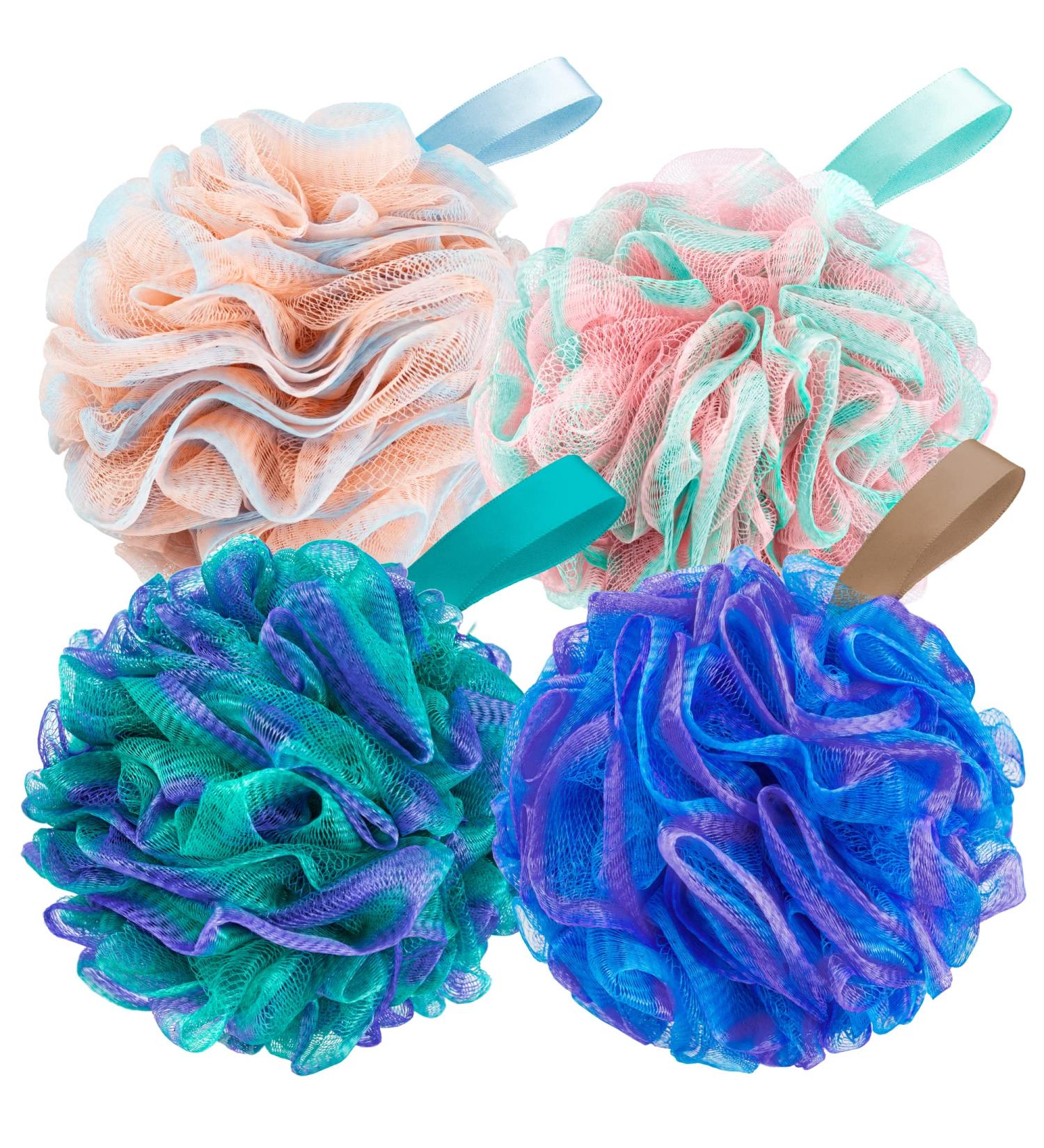4 Pack XL Soft Nylon Loofah Bath Sponge for Exfoliating Shower Scrubber - Men and Women Beauty Bathing Accessory Set - Buy Online on SooperMarket.com