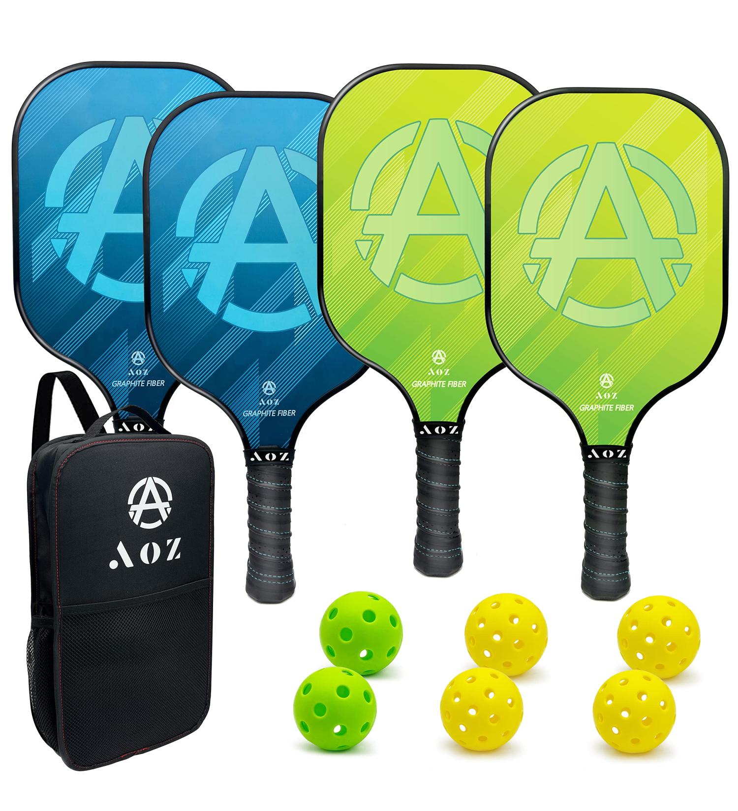 AOZINTL Graphite Pickleball Paddles Set of 4 with Honeycomb Core, Premium Comfort Grip, 6 Balls, Portable Bag - Men and Women's Pickleball Equipment - Buy Online on SooperMarket.com
