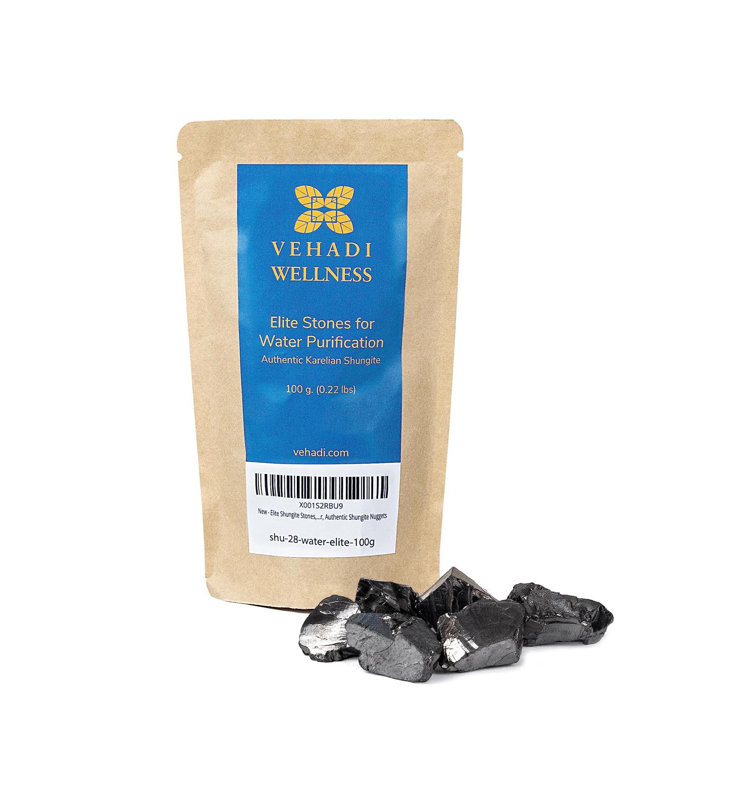 Elite Shungite Stones 100g for Water Purification - Crystal Healing Infused Water Bottle - Authentic Shungite Nuggets for Cleansing and Filtering - Buy Online on SooperMarket.com