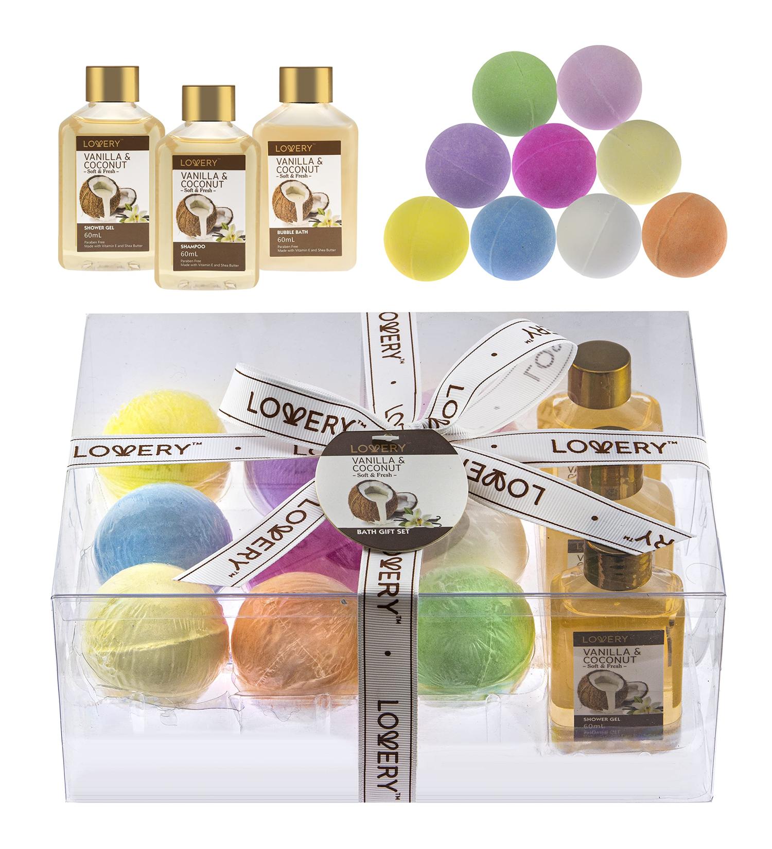 Birthday Gifts: Bath Bombs Gift Set - Home Spa Set with Shower Gel, Shampoo, Bubble Bath & 9 Huge Shea & Coco Butter Bombs - Vanilla Coconut Scented - Vitamin E Infused - Buy Online on SooperMarket.com