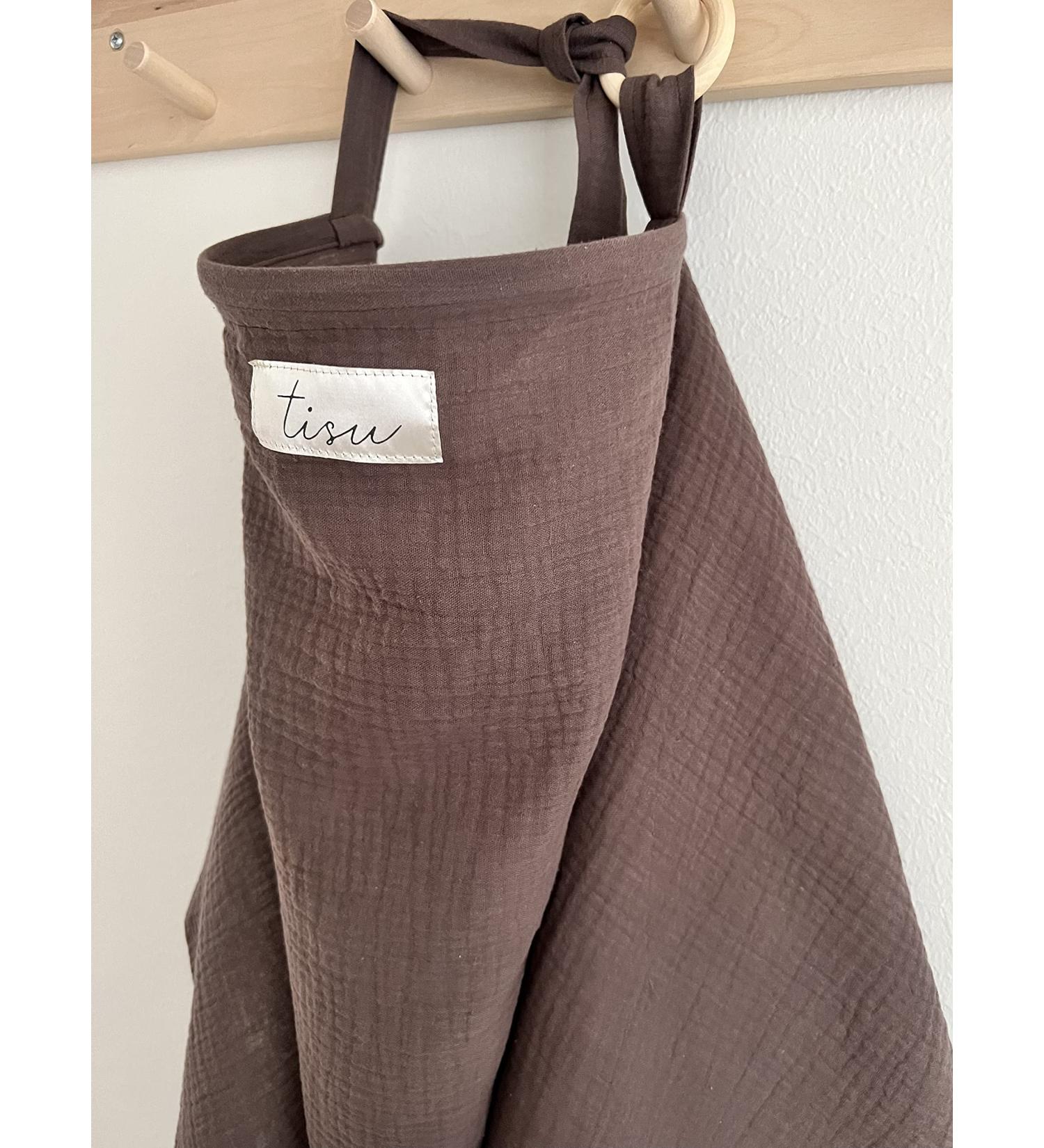 Organic Muslin Nursing Cover for Breastfeeding & Pumping | Multi-Use Breastfeeding Apron, Shawl, Car Seat & Stroller Cover | Breathable Cotton | Pastel Colors - Dark Brown by TISU - Buy Online on SooperMarket.com