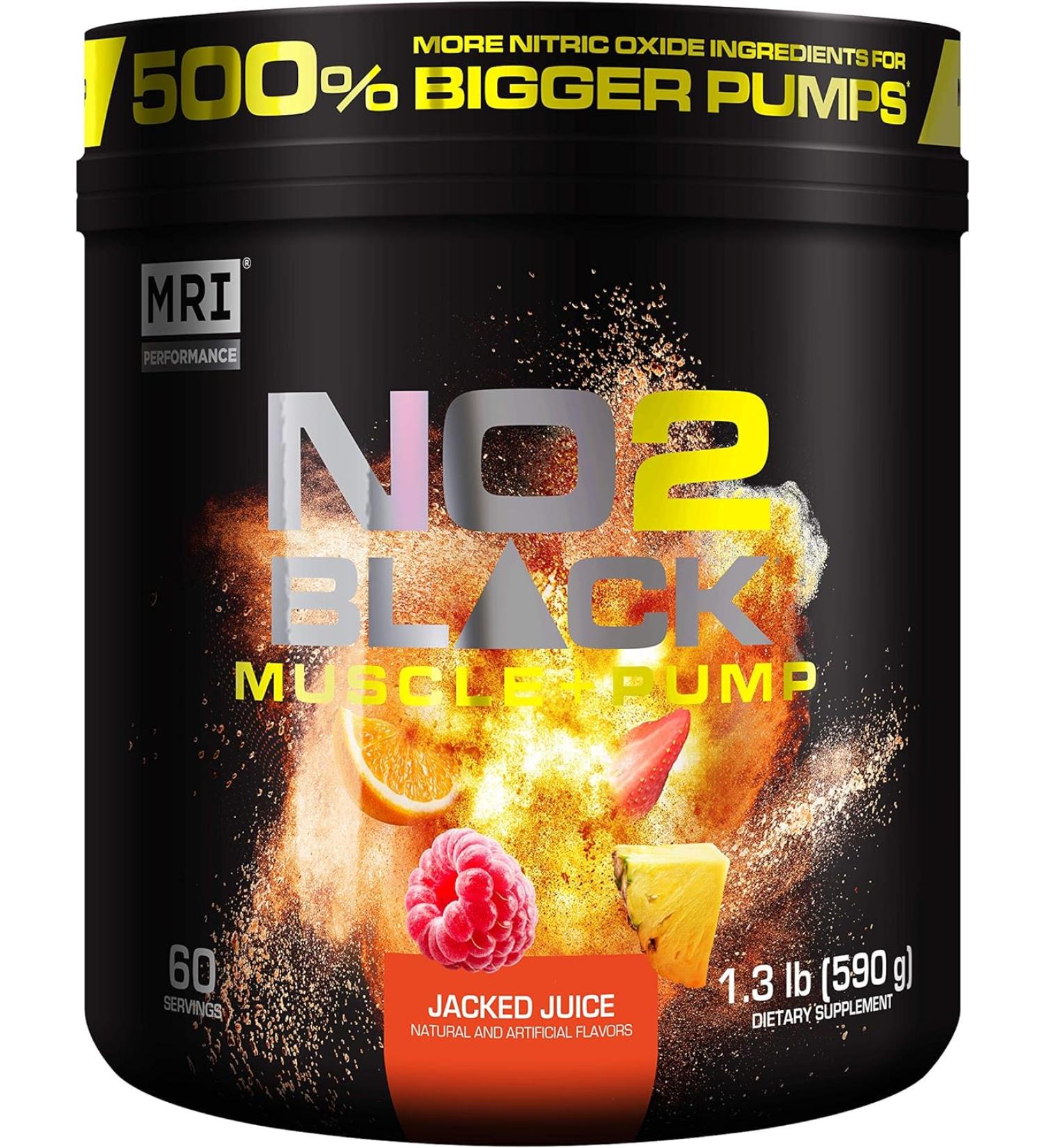 MRI NO2 Black Nitric Oxide Supplement for Pump  Muscle Growth  Vascularity & Energy - Powerful NO Booster Pre-Workout with Citrulline + 60 Servings (Jacked Juice) - Buy Online on SooperMarket.com