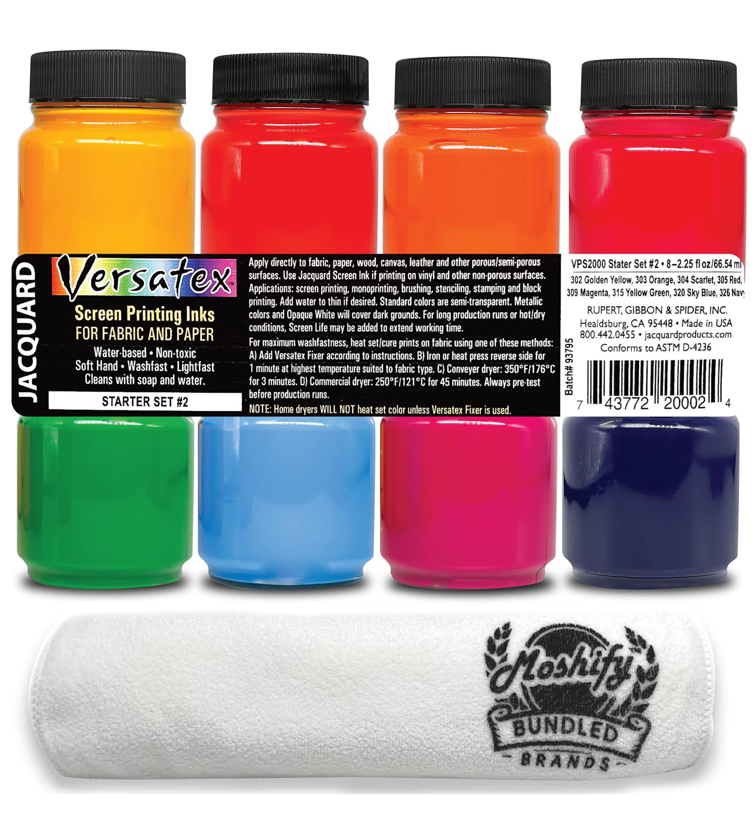 Jacquard Versatex Screen Printing Ink Set with Bonus Moshify Print Test Cloth - Buy Online on SooperMarket.com