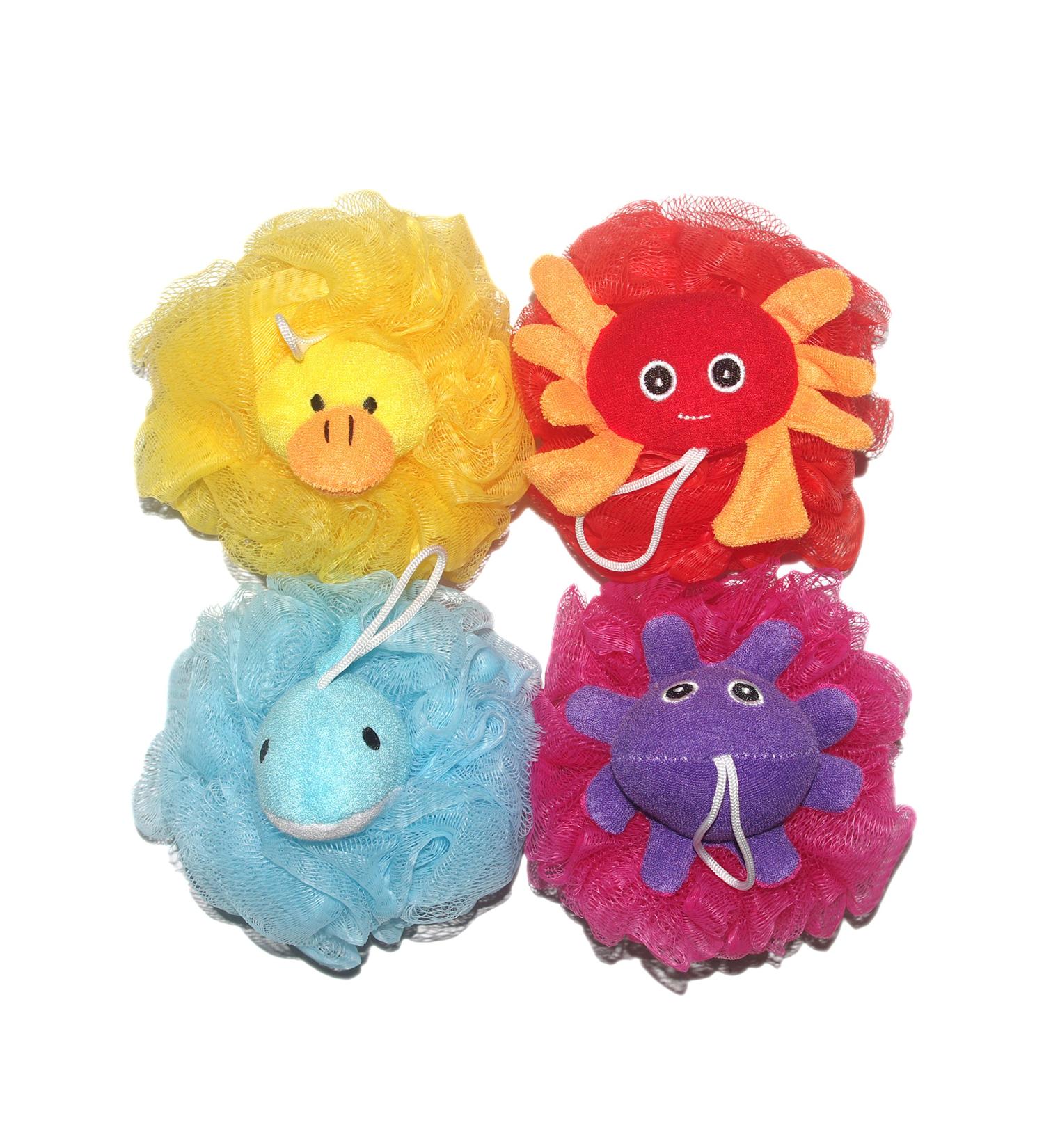 4Pcs Stuffed Animal Bath Sponge Loofah Set - 5-inch, 65g Each | Spa Mesh Pouf for Shower | Soft and Gentle Cleanse - Buy Online on SooperMarket.com