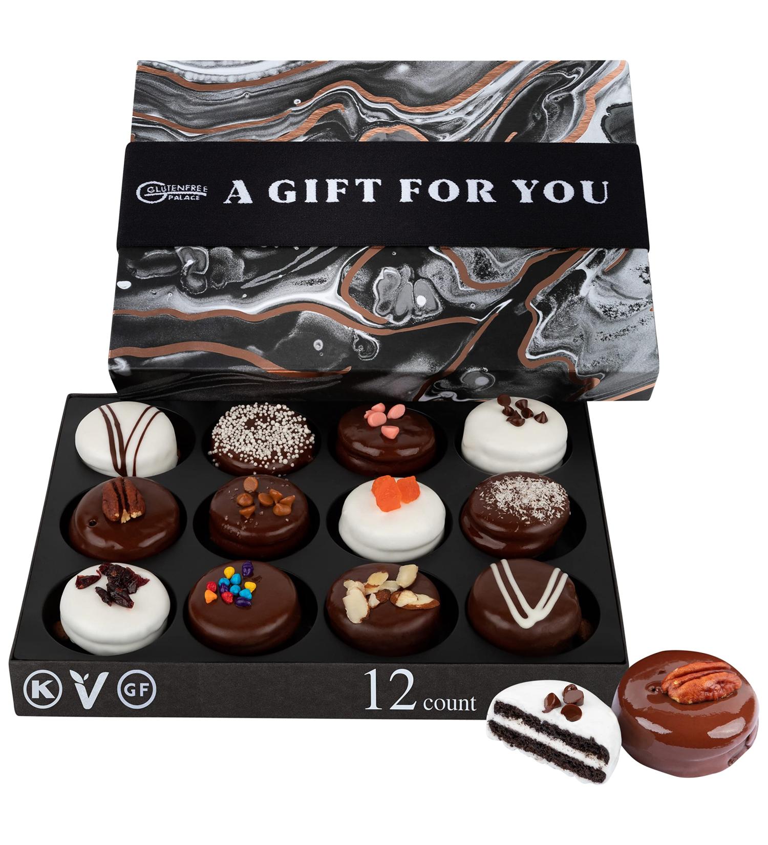 Vegan Gluten Free Chocolate Covered Cookies Gift Basket | Handcrafted Gourmet Treats for Holidays | Perfect for Hostess and Corporate Gifts | 12 Count | Kosher Certified | Black Marble Design - Buy Online on SooperMarket.com