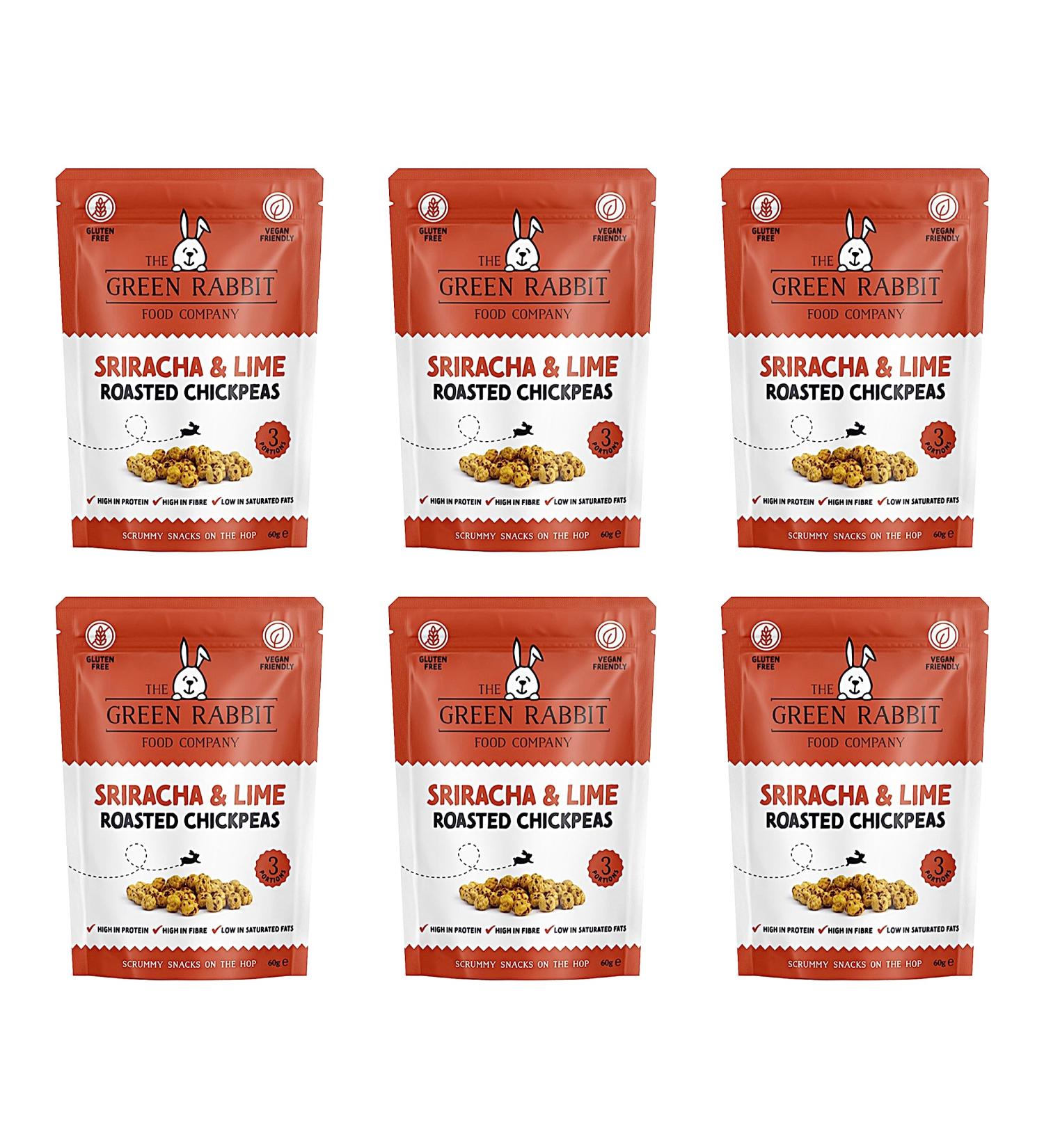 Green Rabbit Gluten Free Roasted Chickpeas Sriracha & Lime 6x 60g - High Protein & Fiber, Low Fat, Sugar, Calories - Vegetarian & Vegan Friendly - Buy Online on SooperMarket.com
