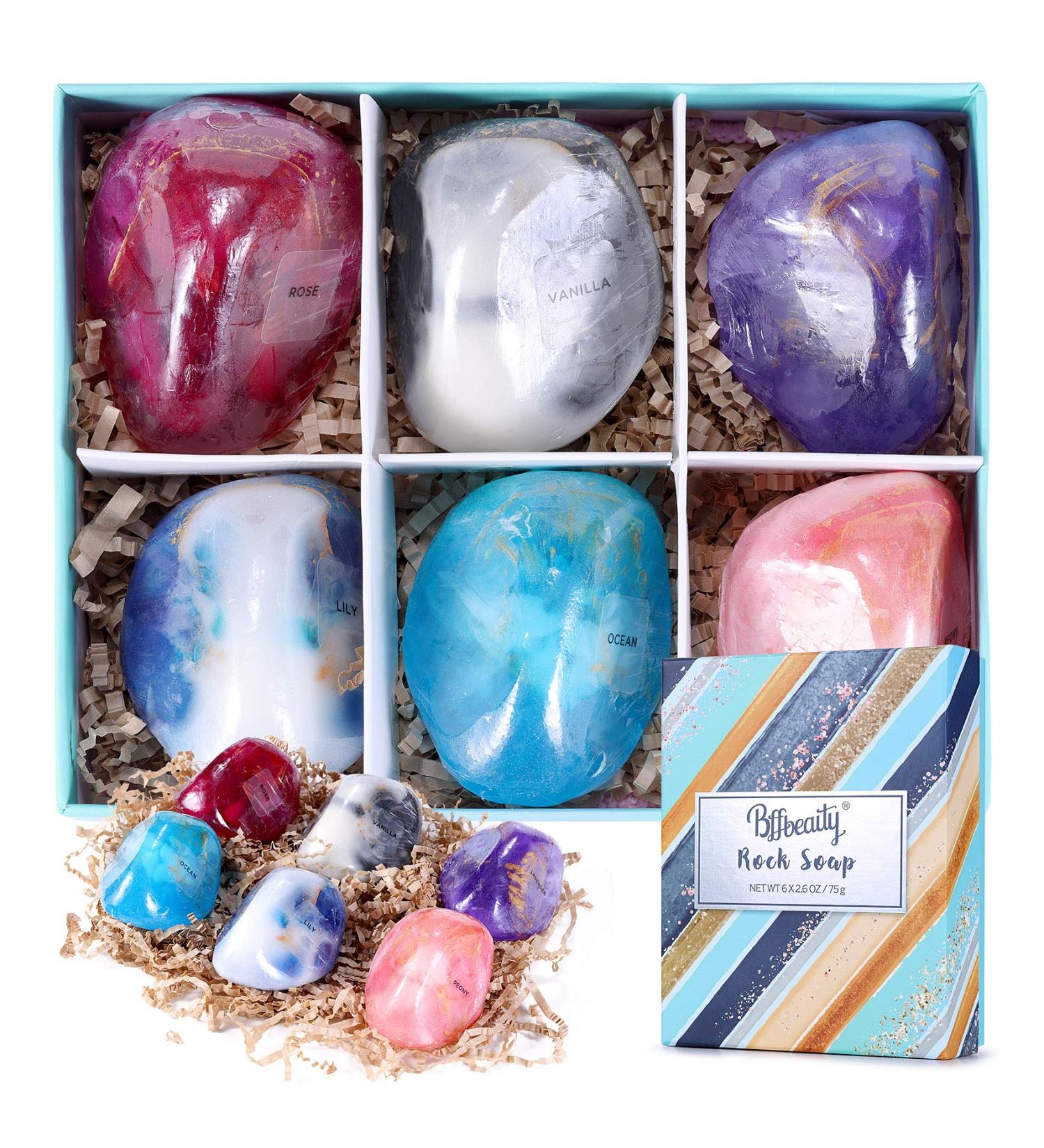 BFF BEAUTY Soap Rocks Set - 6pcs Hand Face Body Bar Soap - Gemstone Soap Bars for Women & Men - Moisturizing Skin - Birthday Gift Idea - Buy Online on SooperMarket.com