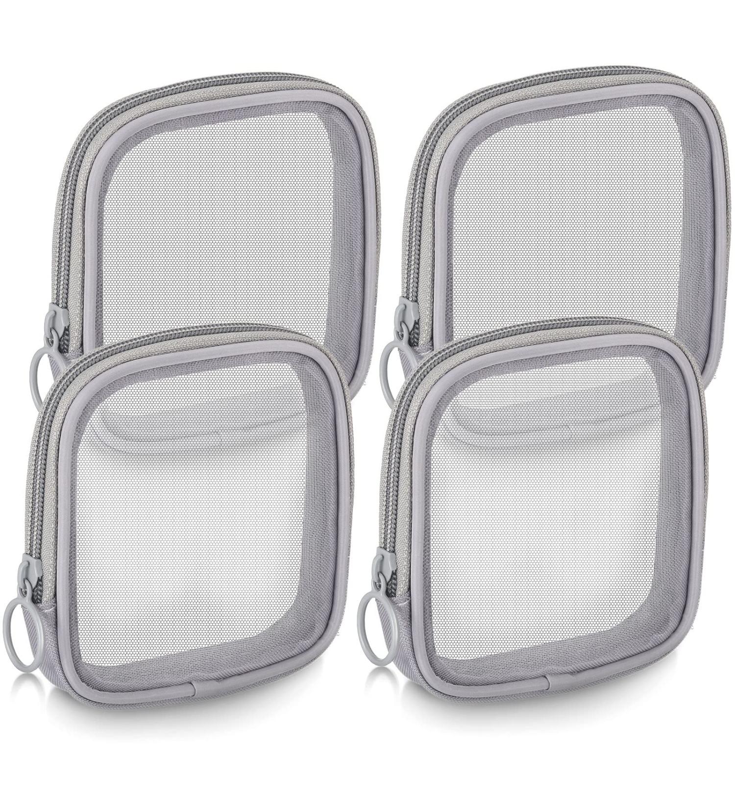 4-Piece Gray Mesh Travel Toiletry Bag Set - Portable Cosmetic Makeup Pouch with Zipper for Daily Accessories - Buy Online on SooperMarket.com