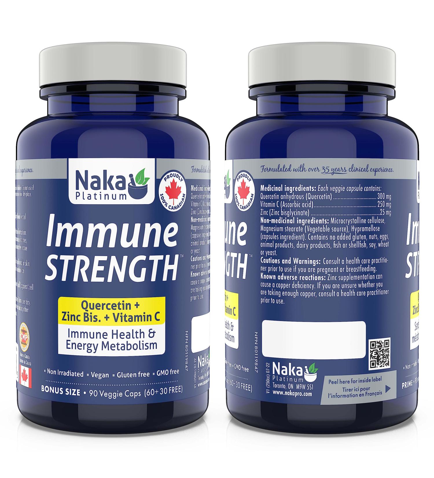 Immune Strength 90vcaps Quercetin + Zinc Bis + Vitamin C Made in Canada (60+30 vcaps) - Buy Online on SooperMarket.com