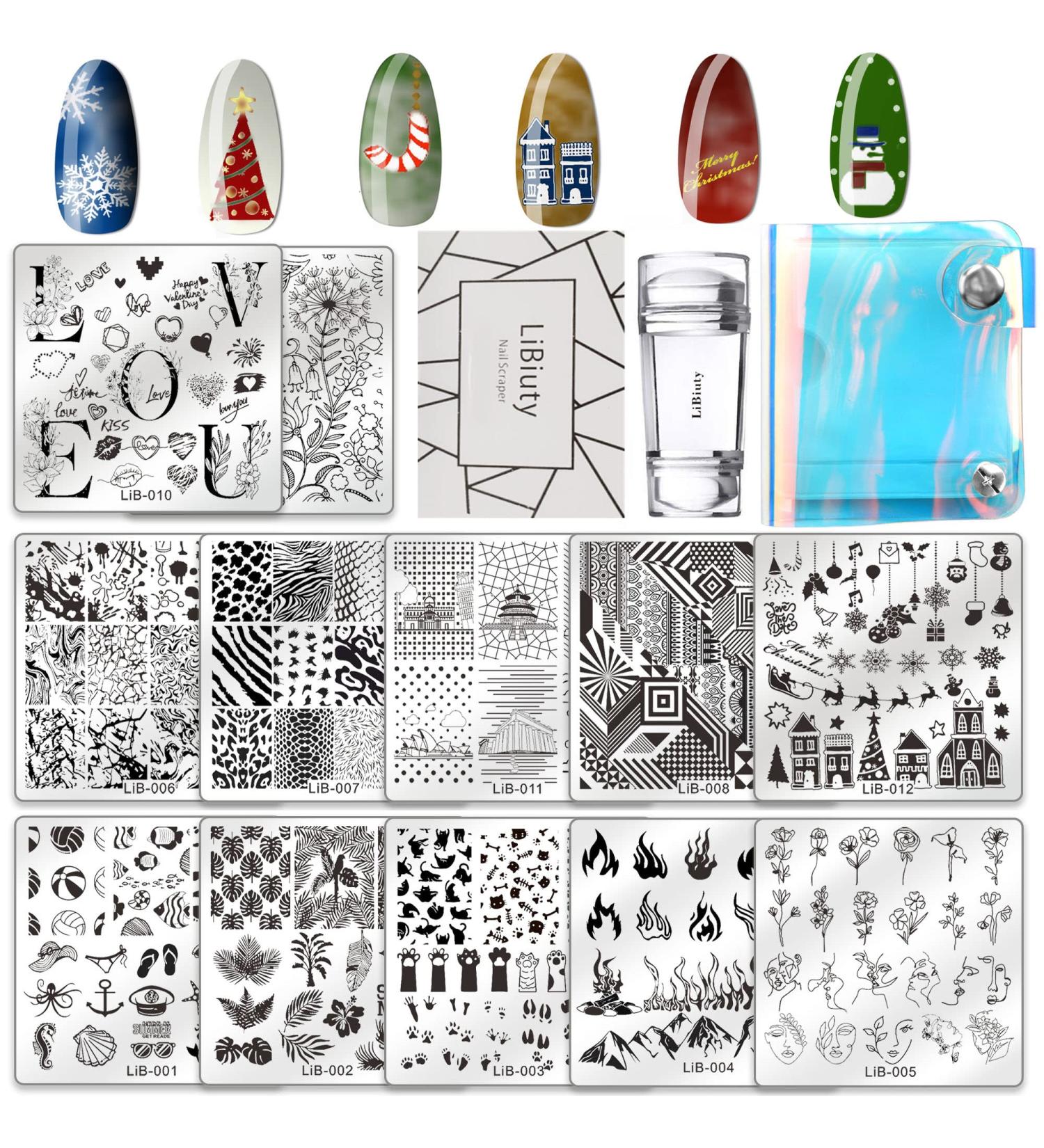 JEEWHEET 12pcs Nail Stamping Templates Plate Set for Nail Art - Summer Rose, Flower, Animal, Mandala, Mermaid, Christmas Designs - Includes Scraper, Silicone Stamper, Storage Bag - Stamping Plates - Buy Online on SooperMarket.com