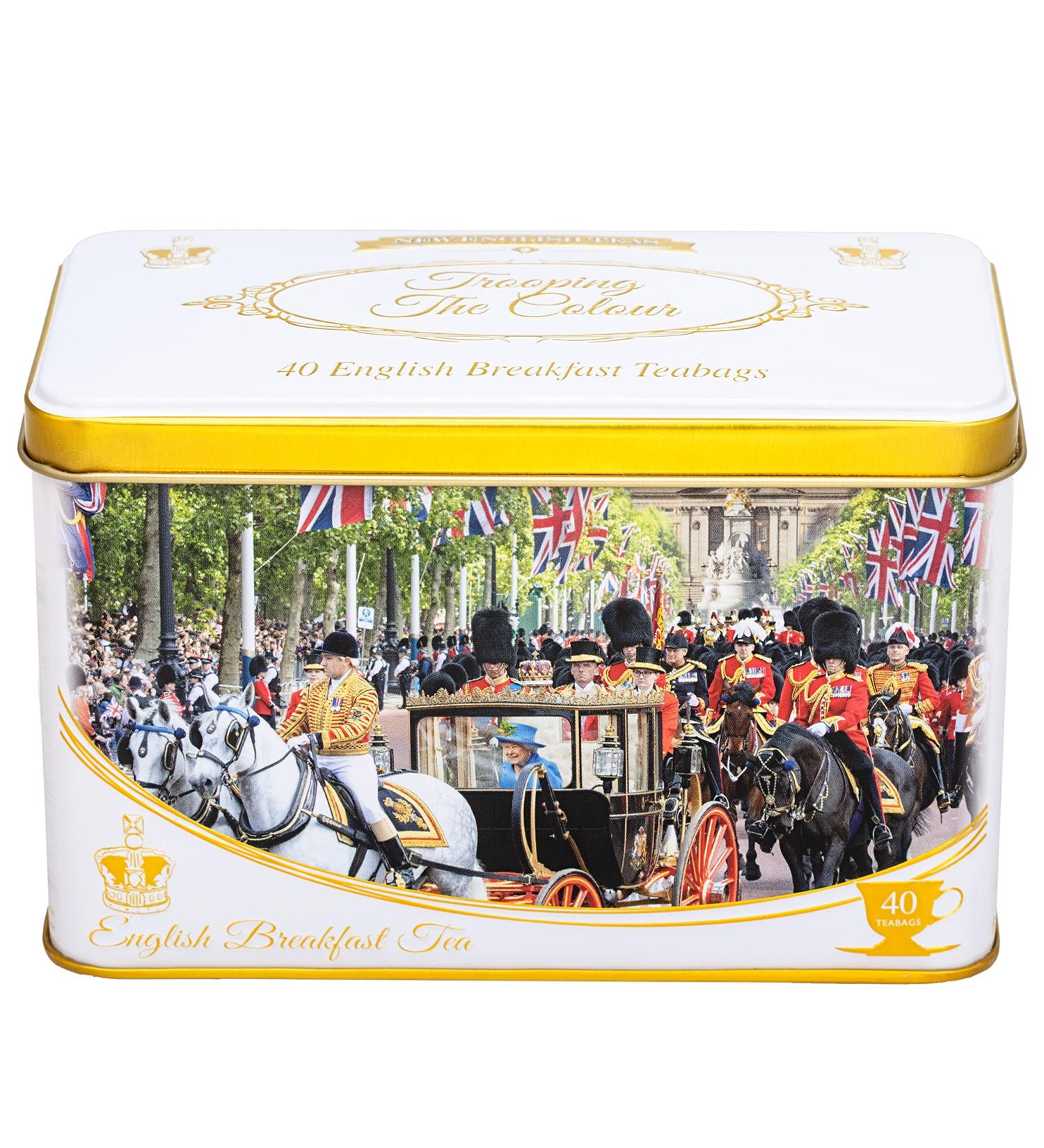 New English Teas Trooping The Colour Tea Tin with 40 English Breakfast Teabags Queen Elizabeth II - Buy Online on SooperMarket.com