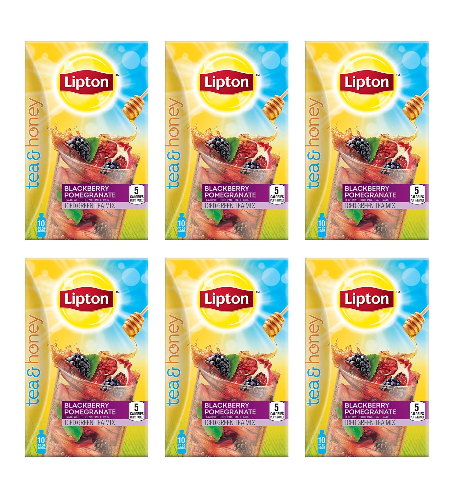 Lipton To-Go Packets Green Tea & Honey Iced Tea Blackberry Pomegranate 10 Packets x 6 - Refreshing Flavors on the Go - Buy Online on SooperMarket.com