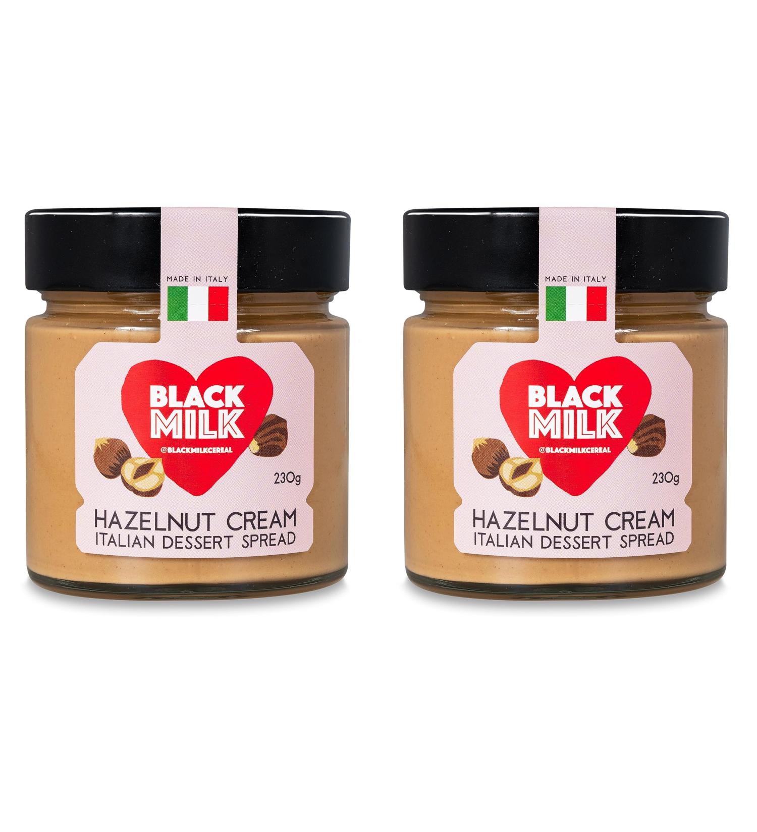 Black Milk Hazelnut Cream Spread 2x230g - Made In Italy - Bake or Spread - Gluten Free - Two Jars - Buy Online on SooperMarket.com
