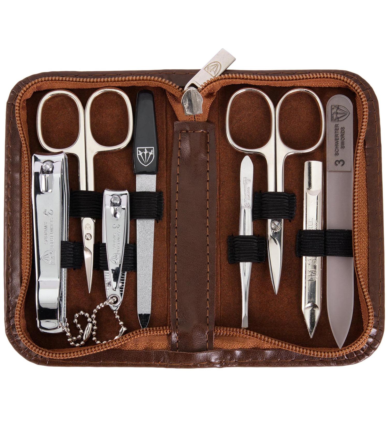 3 Swords Germany - brand quality 8 piece manicure pedicure grooming kit set for professional finger & toe nail care scissors clipper fashion leather case in gift box Made by 3 Swords (6660) BROWN - SYNTHETIC LEATHER - Buy Online on SooperMarket.com