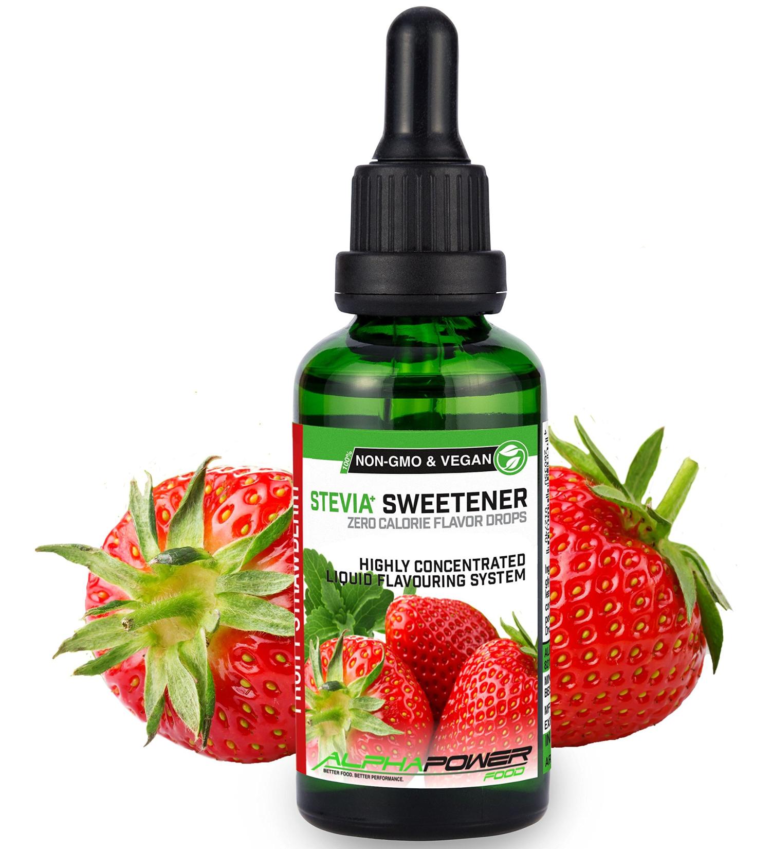 Alphapower Food Strawberry Flavor Drops | 100% Natural Sugar-Free Stevia Aroma | 50 ml Liquid Sweetener for Water Muesli & Smoothies - Buy Online on SooperMarket.com