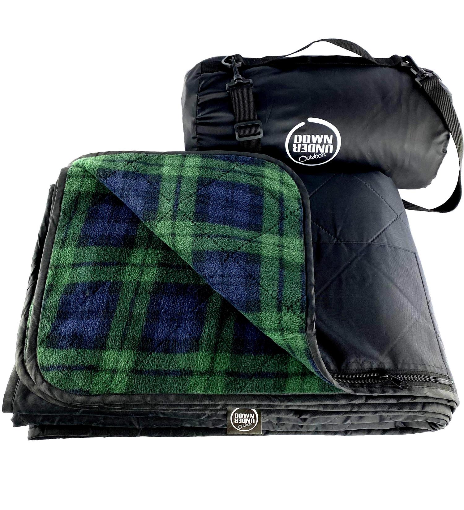 Large Waterproof Windproof Stadium Blanket - Green Check | 350 GSM Quilted Fleece | Down Under Outdoors - Buy Online on SooperMarket.com