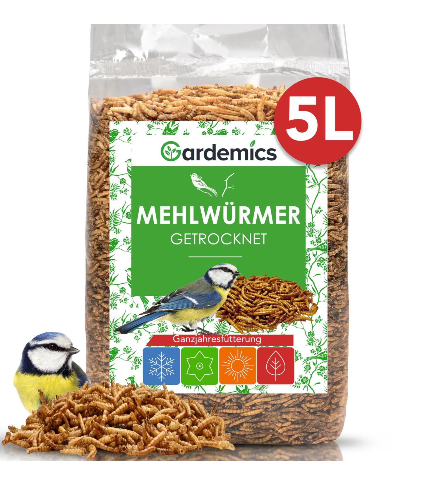 Gardemics Dried Mealworms 5L - Premium Insect Feed for Birds Fish Reptiles & More | 800g - Buy Online on SooperMarket.com