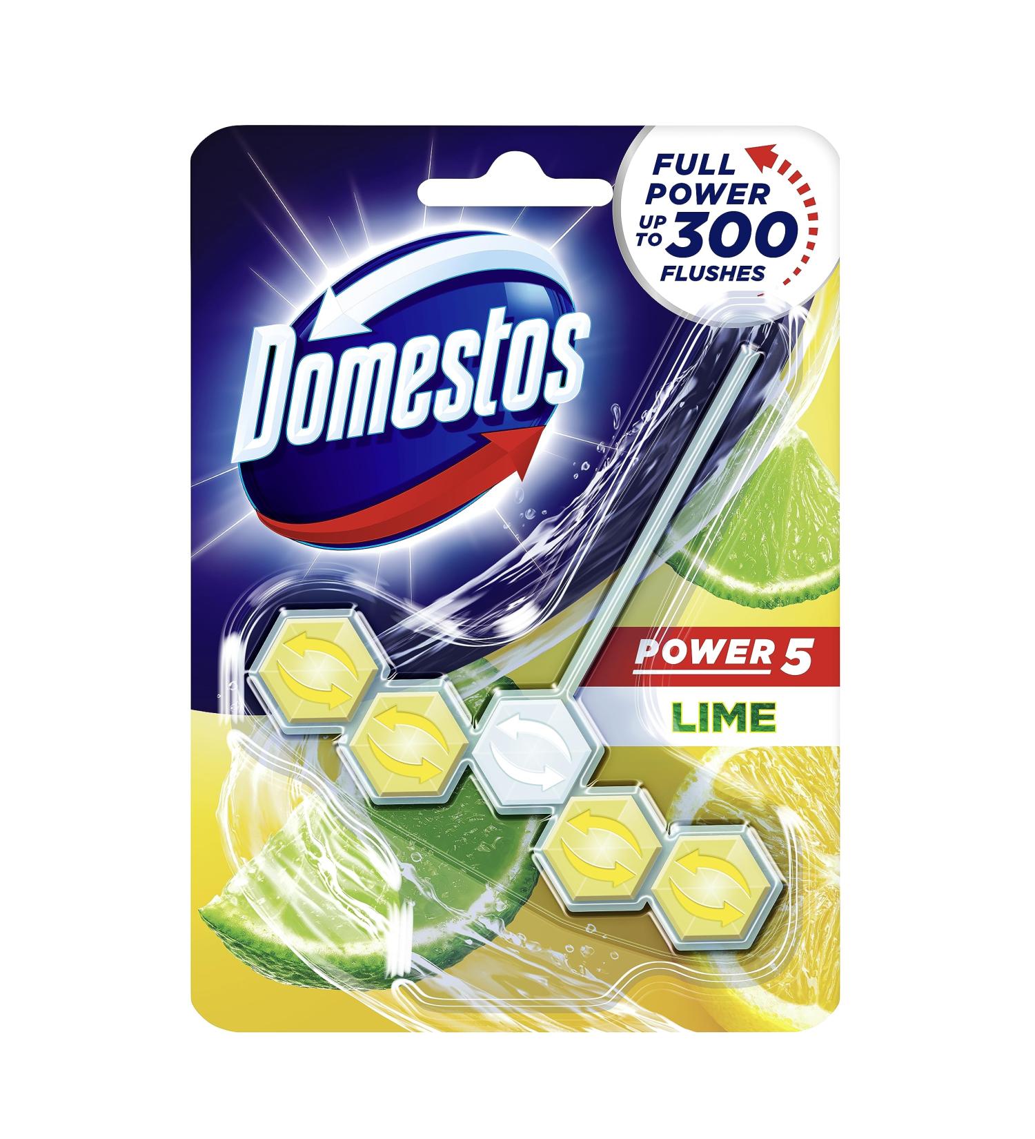 Domestos Power 5 Lime Toilet Rim Block - 55g | Up to 300 Flushes | 3x More Limescale Prevention | Pack of 1 - Buy Online on SooperMarket.com