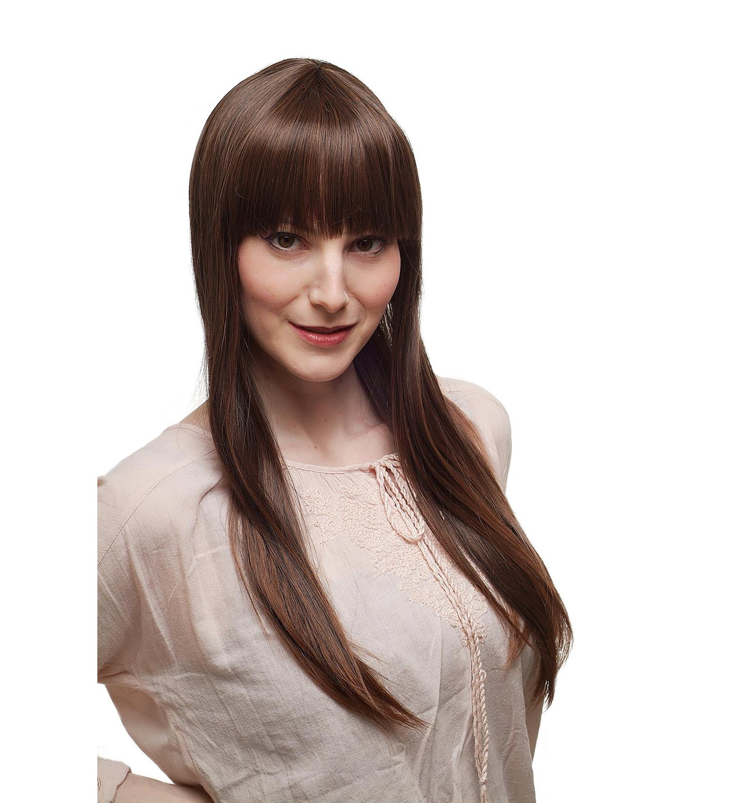 WIG ME UP 3421-2T33 | Brown Long Straight Hair Wig with Cheeky Bangs & Streaks - International Shipping Available - Buy Online on SooperMarket.com