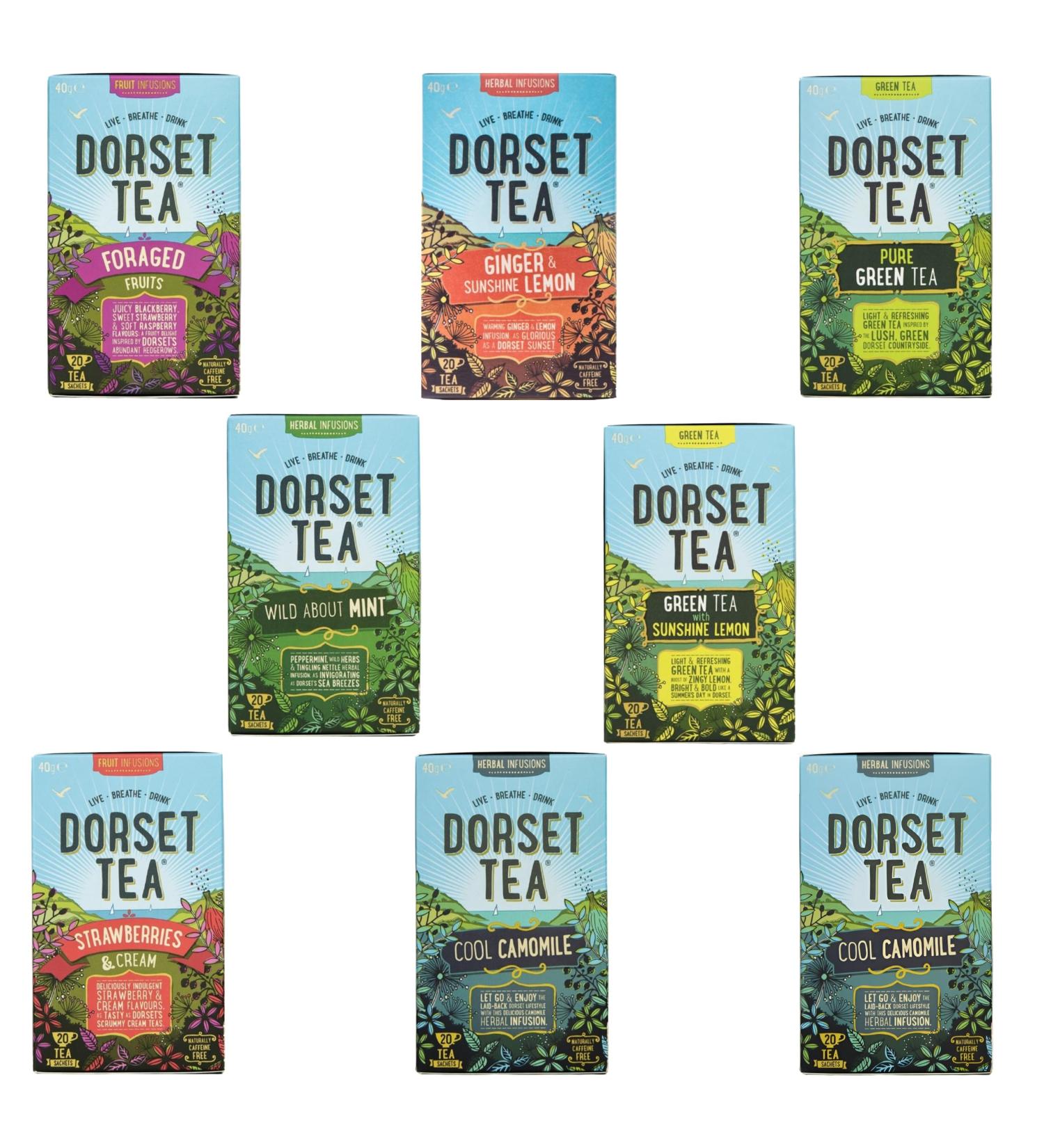 Dorset Tea Pick N Mix - Choose From 8 Flavours | Strawberries & Cream Cool Earl Grey Foraged Fruits Ginger & Sunshine Pure Green-Tea Wild About Mint Sunshine Lemon - Pack of 5 - Buy Online on SooperMarket.com