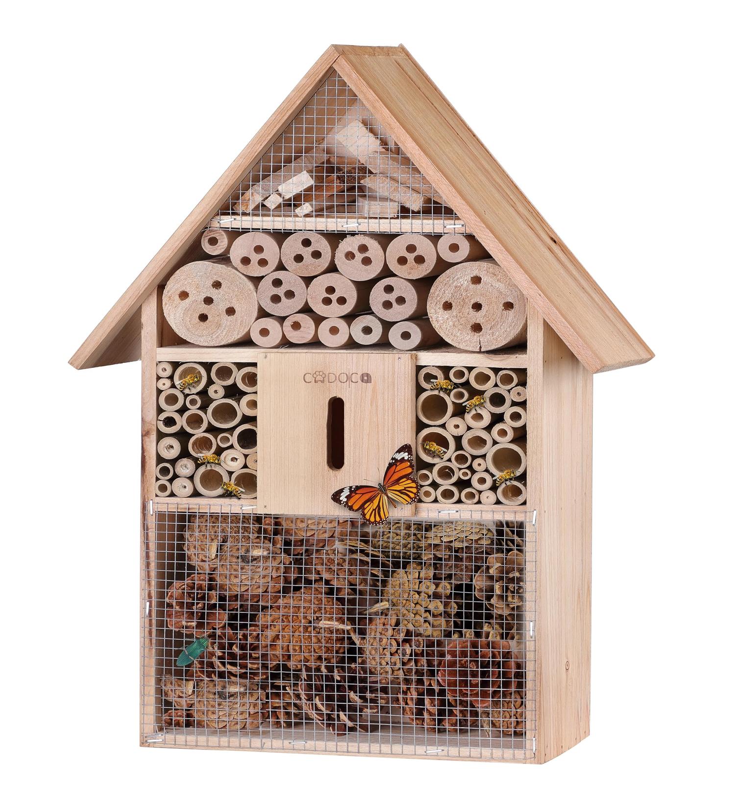 Cadoca XXL Insect Hotel | Wooden Bug House 48x31x10cm | Weatherproof Garden Bee Home for Bees, Butterflies, Ladybugs | Hanging Nesting Habitat - Buy Online on SooperMarket.com