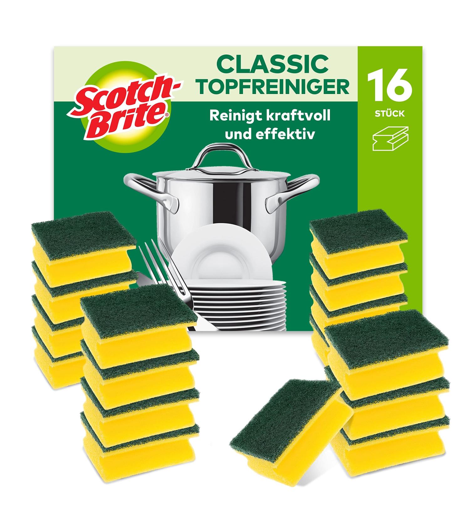 Scotch Brit Classic Pop Cleaner - 16 Pack Kitchen Sponges | Powerful Nail Protection Sponge - Green - Buy Online on SooperMarket.com