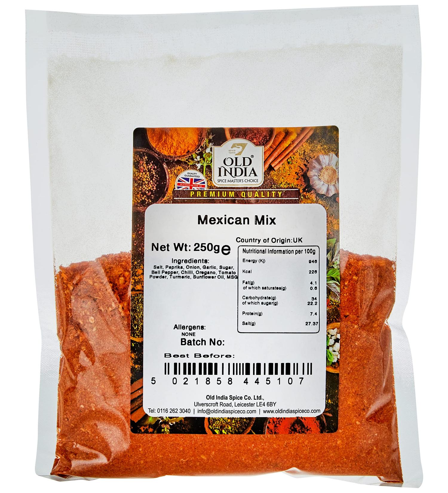Old India Mexican Mix 250g: Authentic blend of spices for traditional Mexican dishes - Buy Online on SooperMarket.com