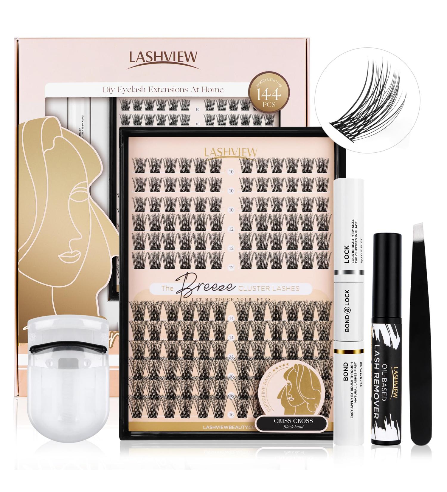Lashview DIY Eyelash Extension Kit | 144pcs Cluster Lashes Glue Remover & Applicator | Volume Extensions for Perfect Look - Buy Online on SooperMarket.com