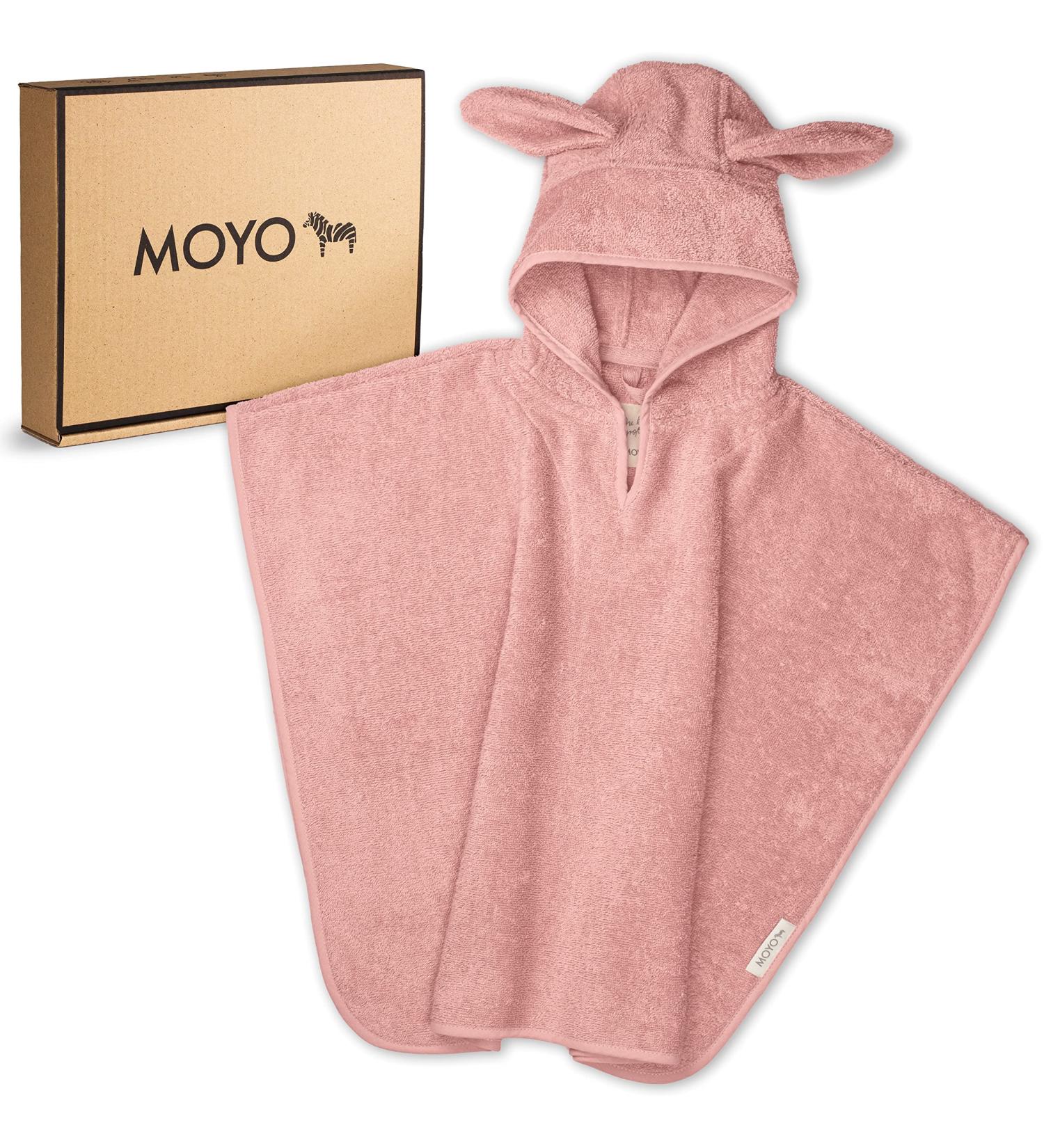 Moyo Baby Batzeponcho with Rabbit Ears - Soft 100% Terry Cotton Hooded Towel for Toddlers (0-3 Years) - Washable Poncho Bath Towel in Ros (68x56cm) - Buy Online on SooperMarket.com