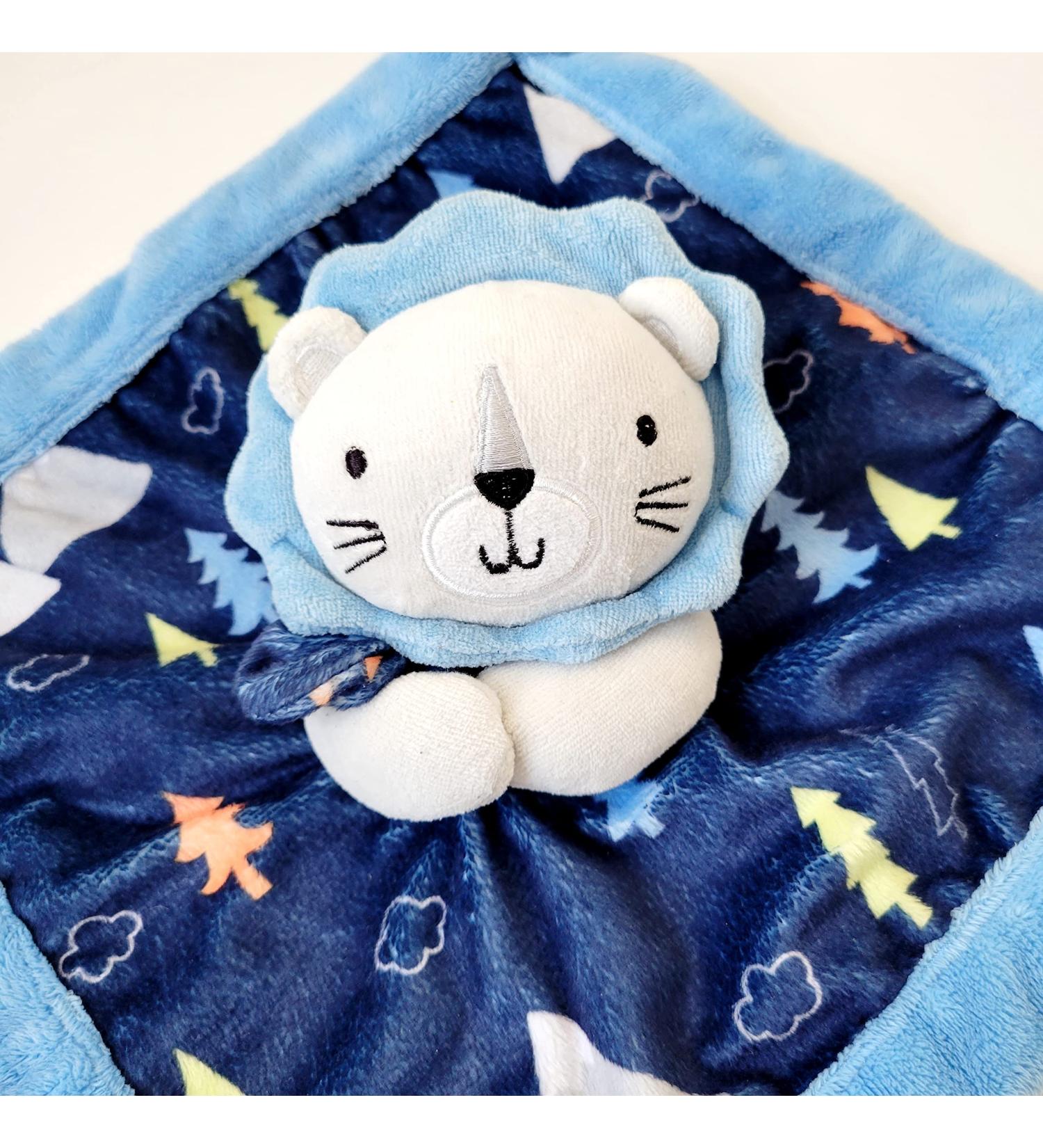 Bubby Boo Blue Lion Stuffed Animal Security Blanket with Rattle Head - Soft Snuggle Toy for Baby Gift - Soothing Plush Lovey - Buy Online on SooperMarket.com