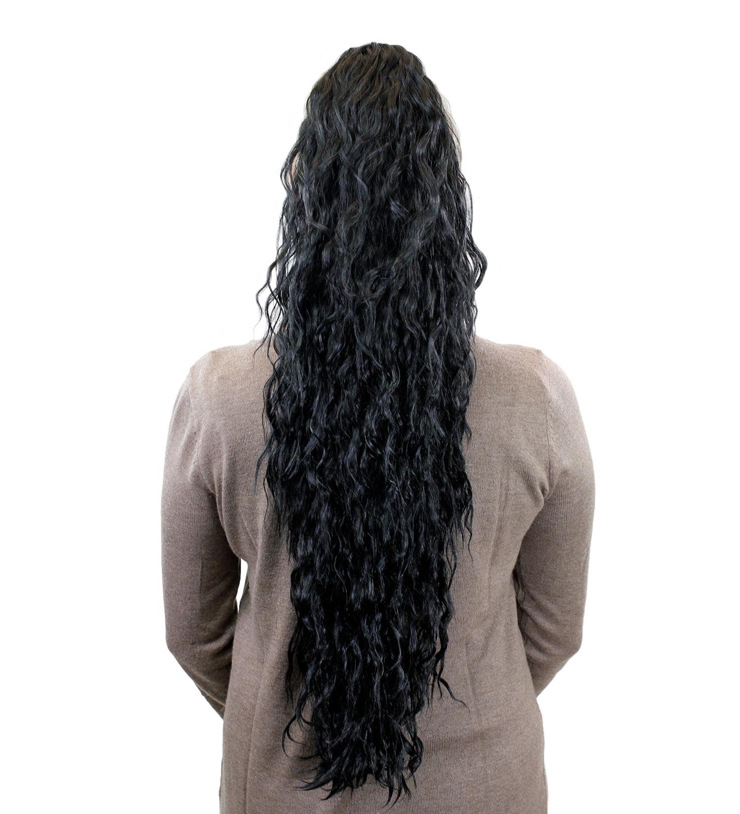 Voluminous Kinky Curly Ponytail Hairpiece - Long Braided Extensions in Black N838-1 | Shop Internationally - Buy Online on SooperMarket.com