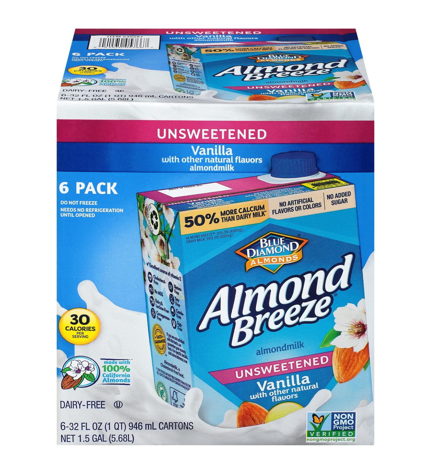 Almond Breeze Dairy Free Almondmilk Unsweetened Vanilla 32oz (Pack of 6) - Vegan, Non-GMO, Unsweetened Vanilla Almond Milk - Buy Online on SooperMarket.com