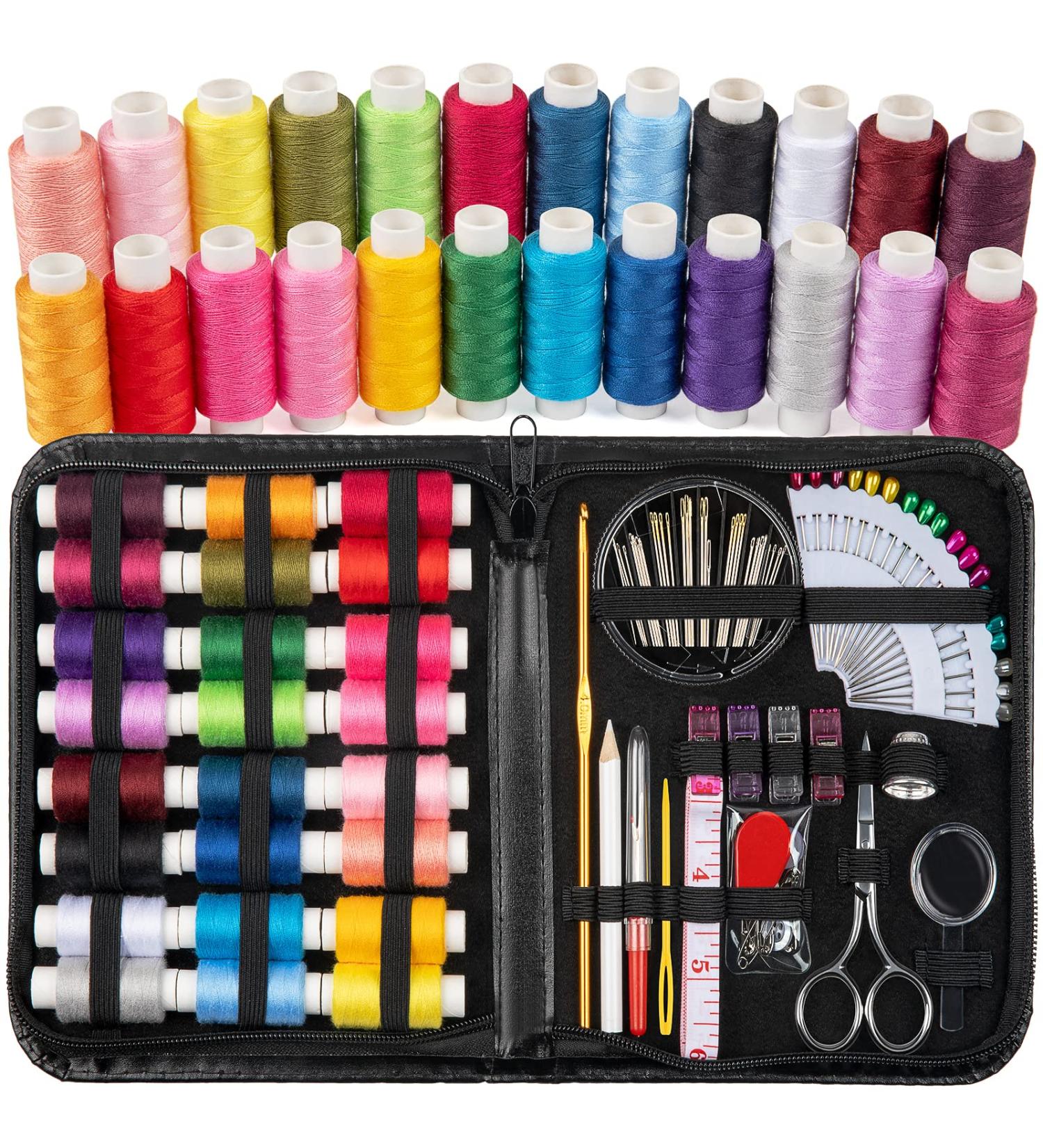 Sewing Kit for Adults and Kids - Beginner-friendly Sewing Supplies with 24 Color Threads, Needles, Scissors, Thimble, and Clips - Perfect for Travel, Family, Emergencies, and DIY Projects - M Sewing Kit - Buy Online on SooperMarket.com