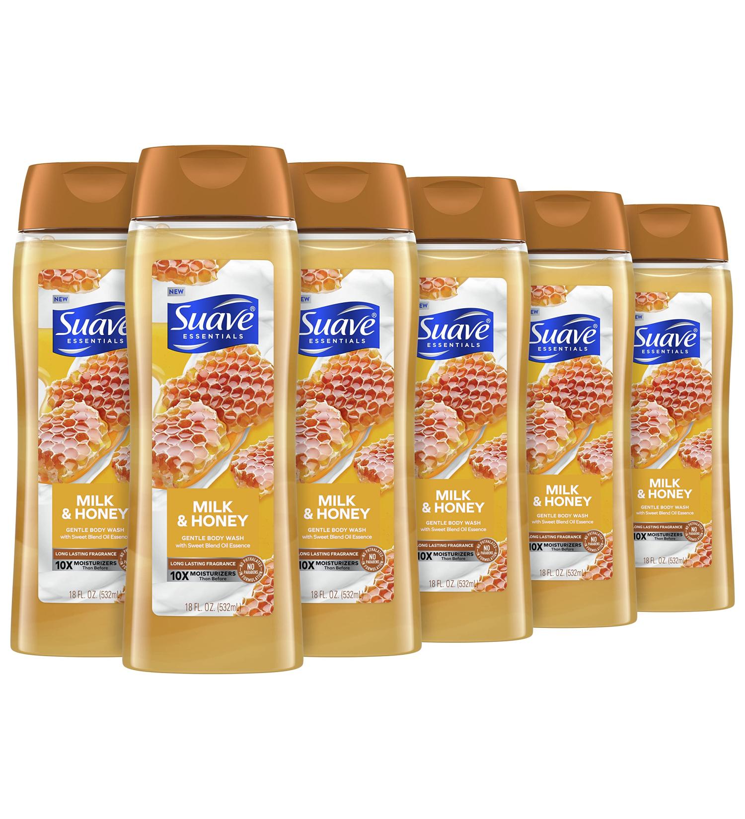 Suave Essentials Milk & Honey Body Wash - 6-Pack | Enriched with Vitamin E & Honey Extract | 18 oz - Buy Online on SooperMarket.com