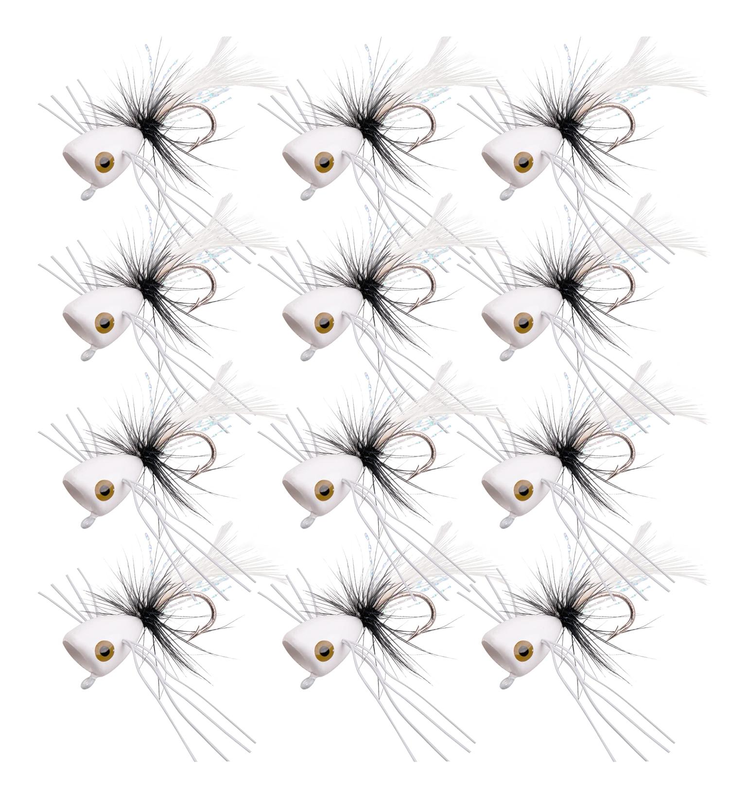 12pcs Colorful Fly Fishing Poppers for Bass, Trout, Salmon - Freshwater Topwater Lures with Hooks - White Assortment - Buy Online on SooperMarket.com